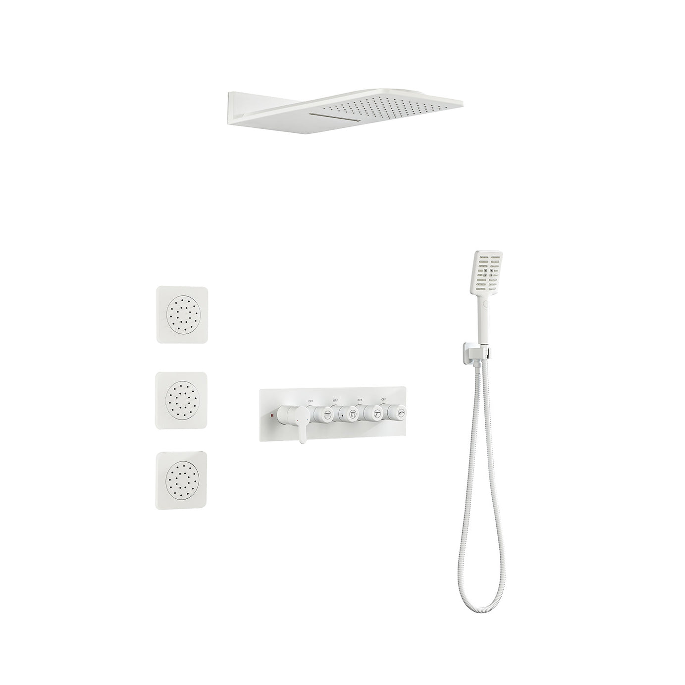 Wall Mounted Waterfall Rain Shower System With 3 Body Sprays & Handheld Shower--1