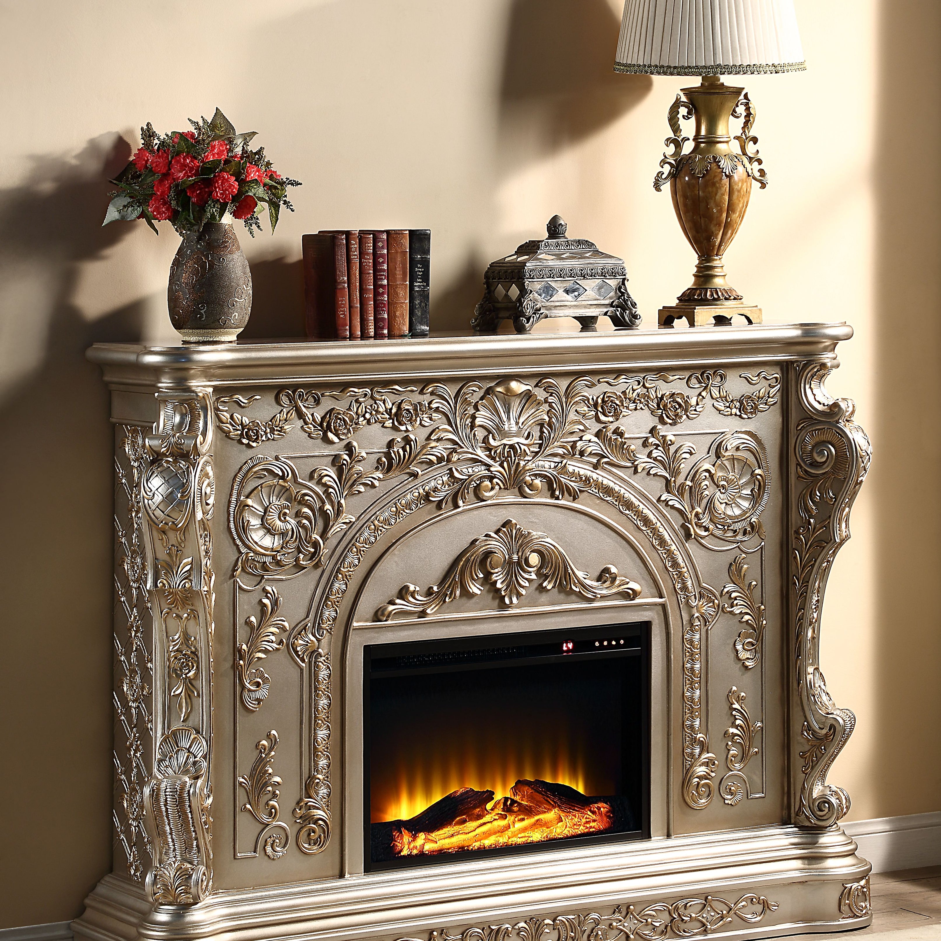 ACME Danae FIREPLACE Antique Silver & Gold Finish AC01618--1