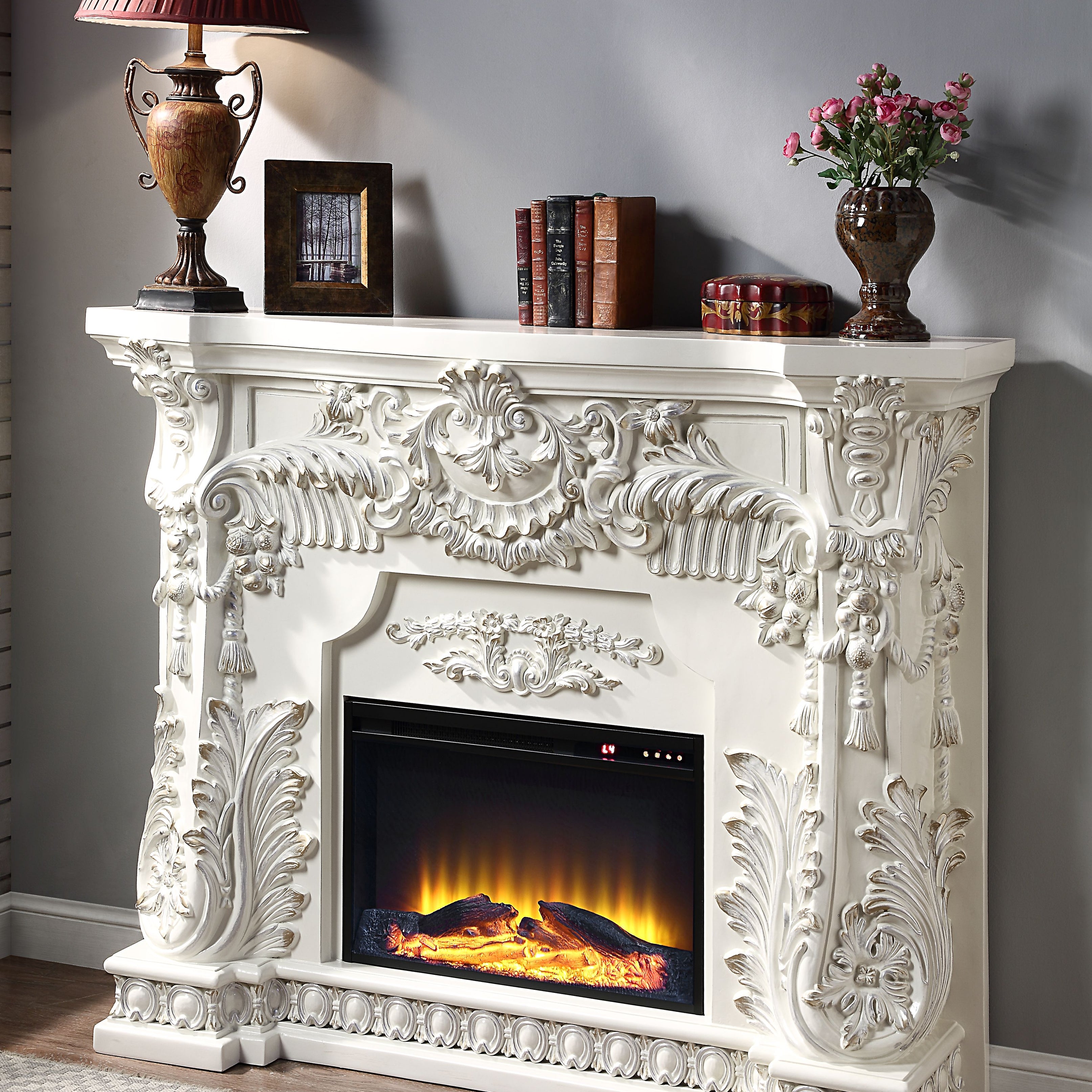 ACME Adara FIREPLACE Antique White Finish AC01620--1