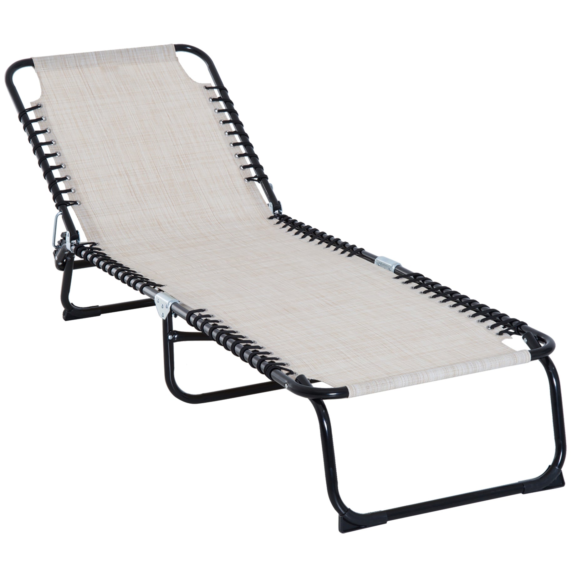 Folding Chaise Lounge Pool Chair, Patio Sun Tanning Chair, Outdoor Lounge Chair with 4-Position Reclining Back, Breathable Mesh Seat for Beach, Yard, Patio, Cream White--1