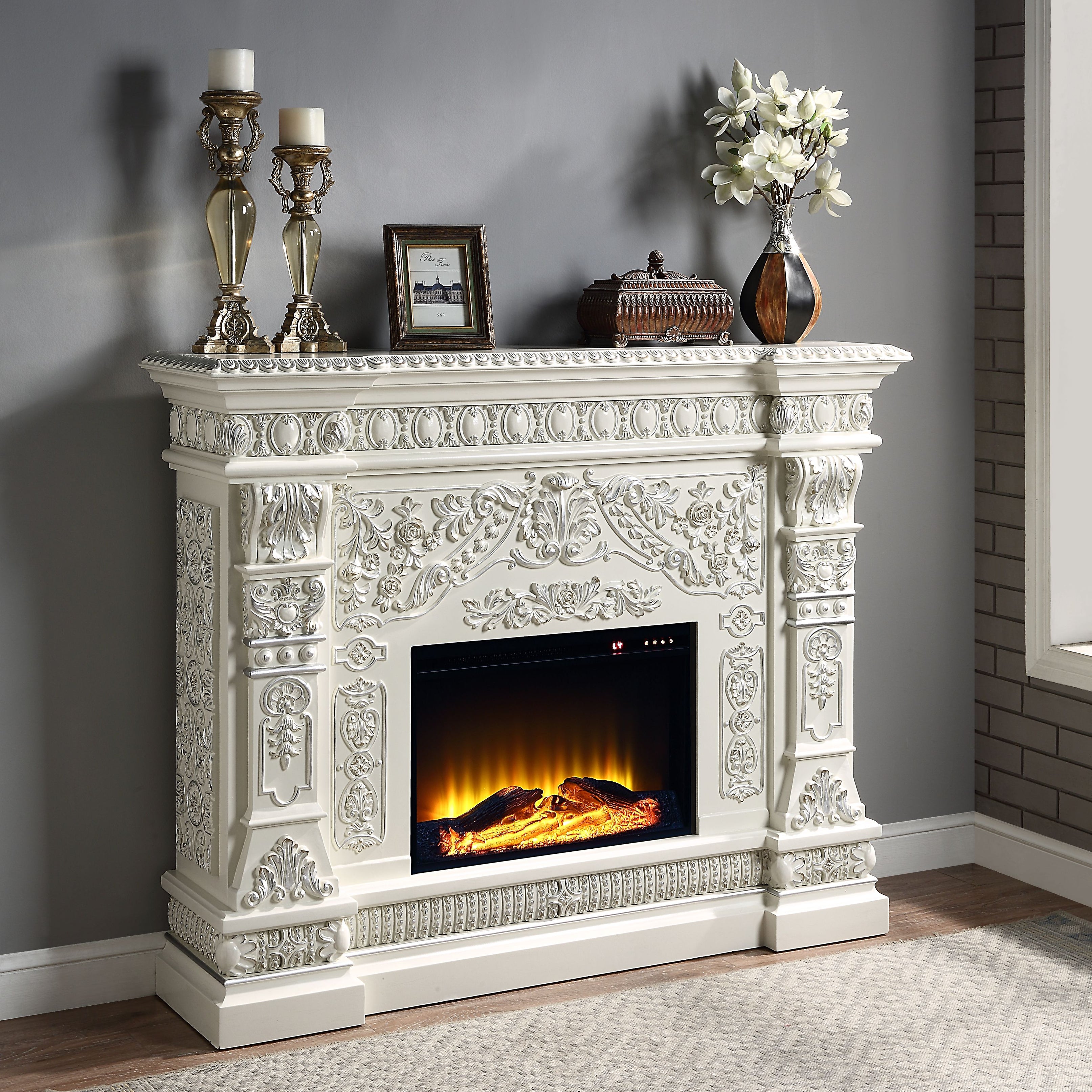 ACME Vanaheim FIREPLACE Antique White Finish AC01617--1