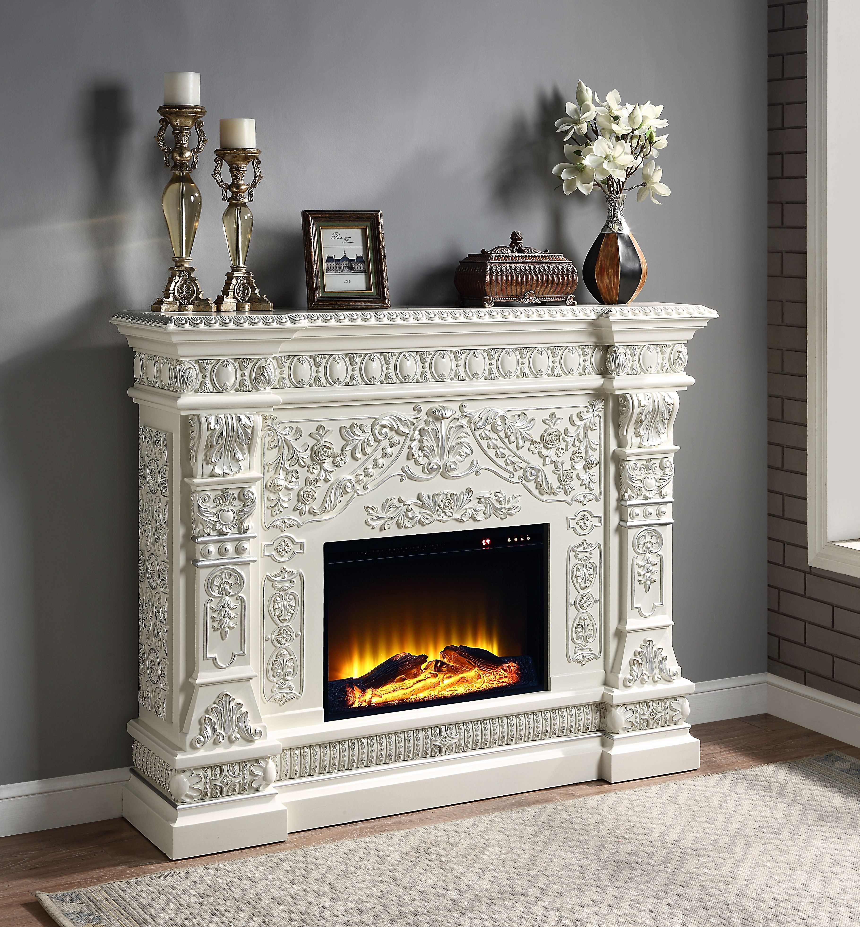 ACME Vanaheim FIREPLACE Antique White Finish AC01617--1