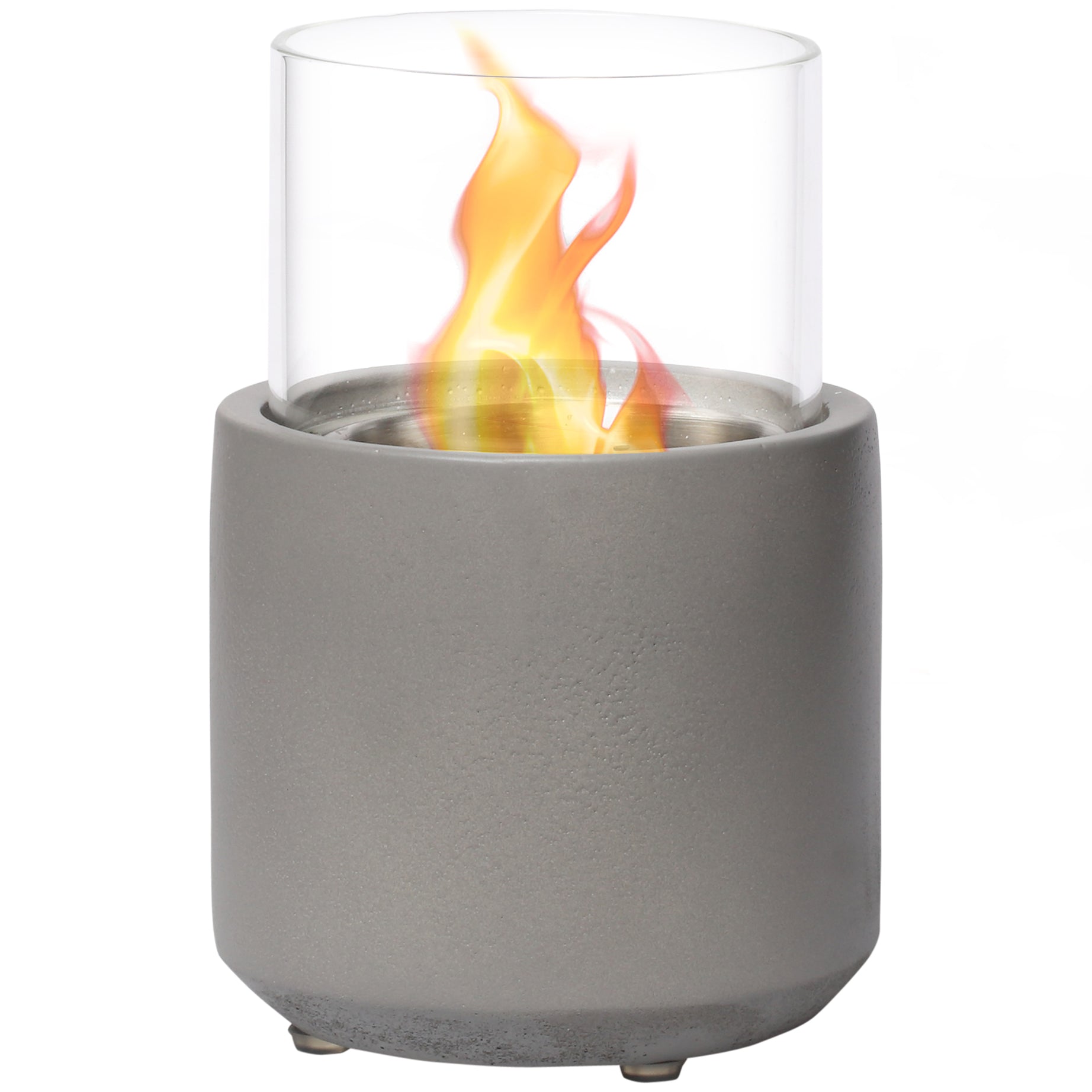 Tabletop Fireplace, Mini Concrete Ethanol Fire Bowl with Lid, Burns up with Liquid Alcohol and Solid Tablet Alcohol, Light Grey--1