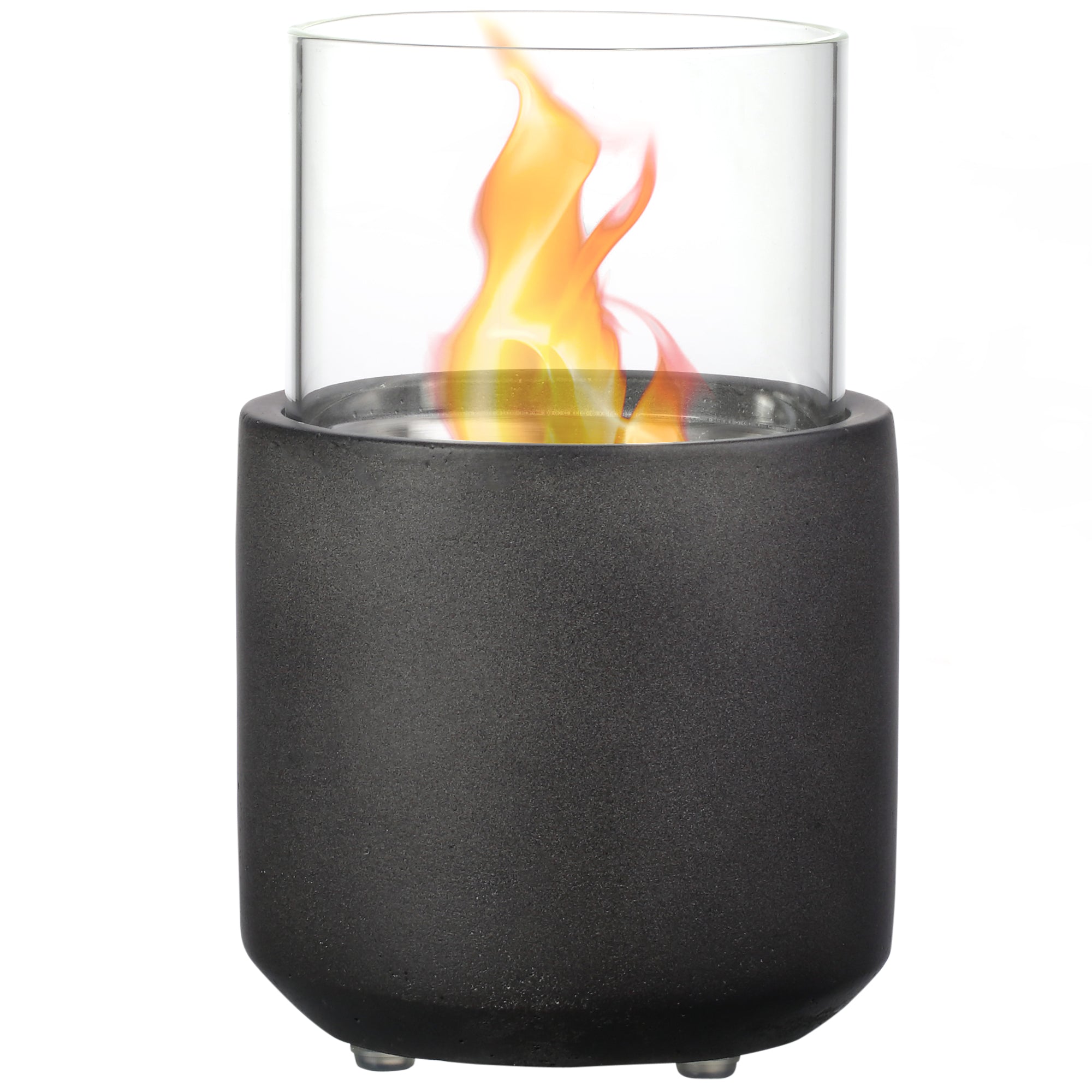 Tabletop Fireplace, Mini Concrete Ethanol Fire Bowl with Lid, Burns up with Liquid Alcohol and Solid Tablet Alcohol, Dark Grey--1