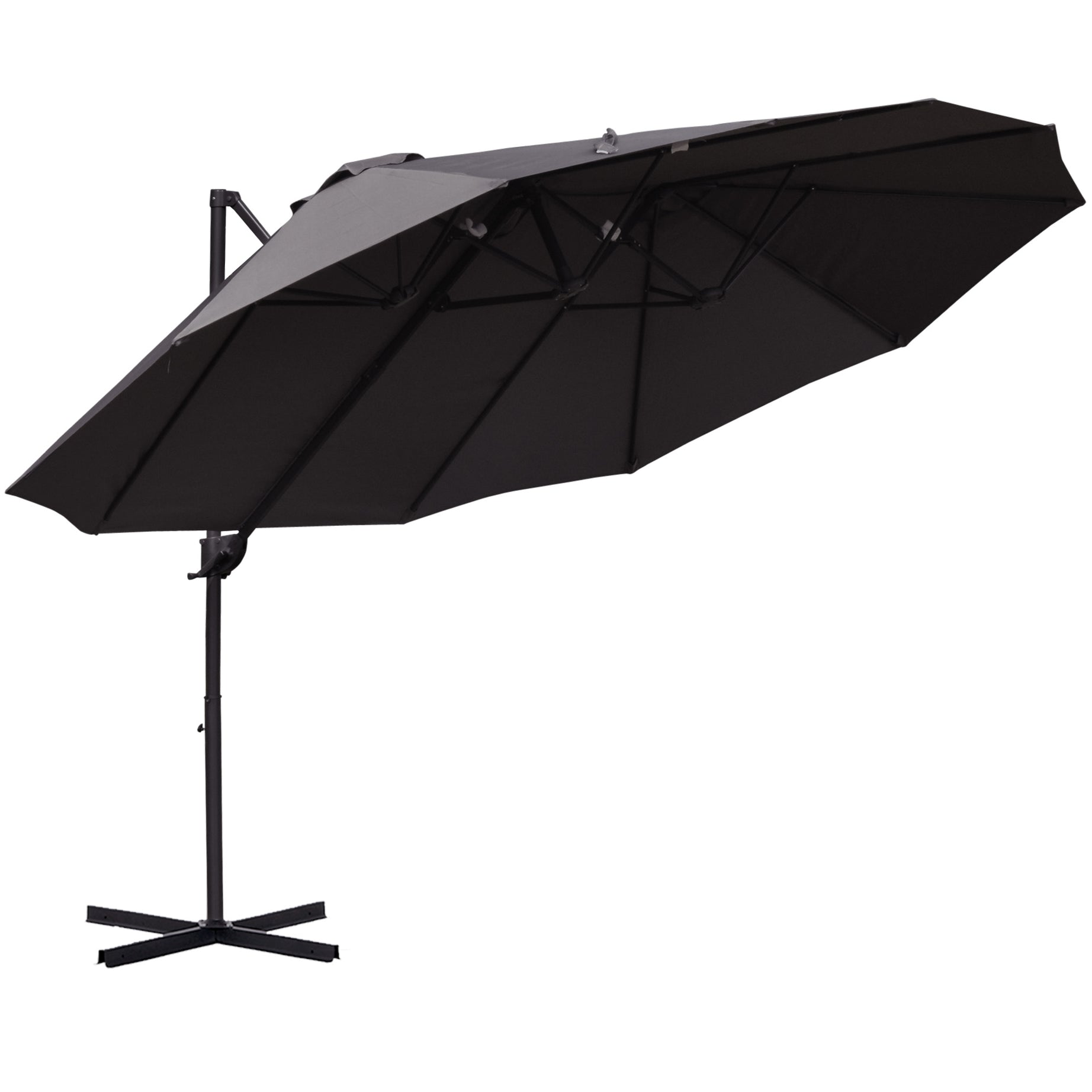 14ft Patio Umbrella Double-Sided Outdoor Market Extra Large Umbrella with Crank, Cross Base for Deck, Lawn, Backyard and Pool, Grey--1