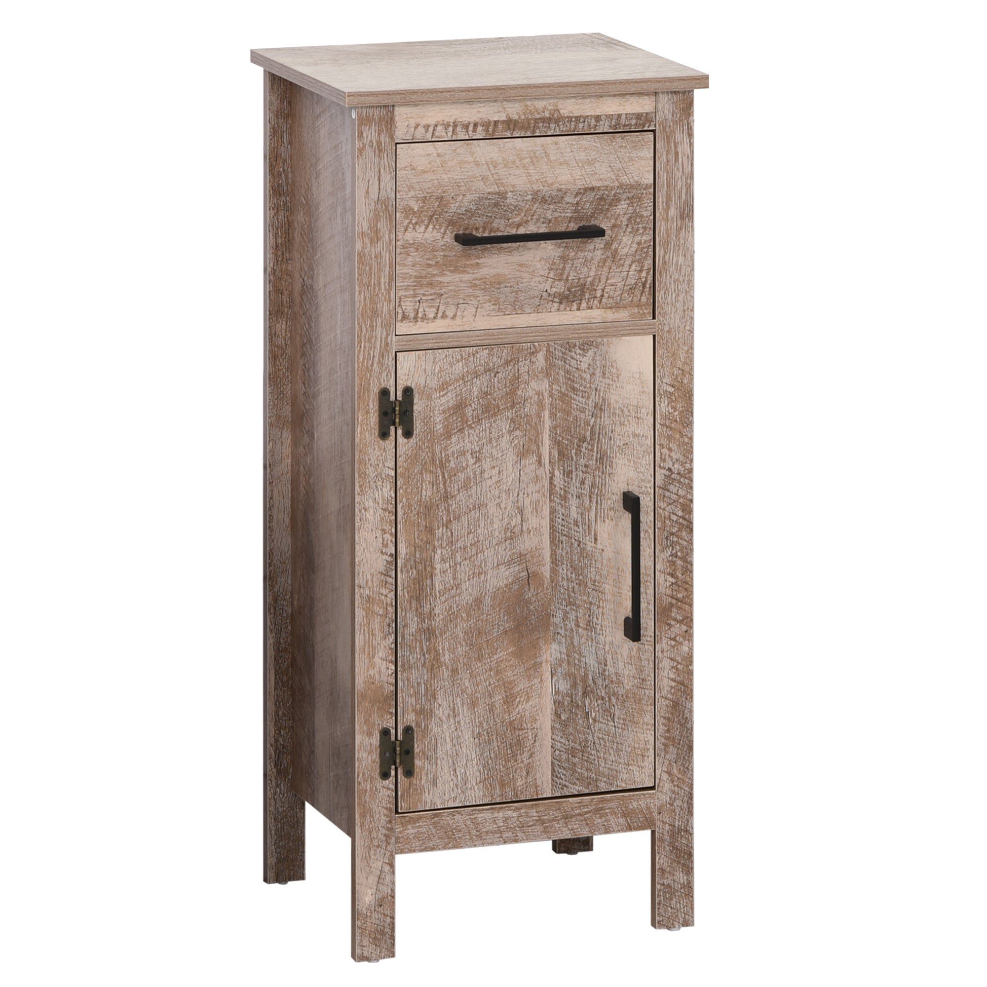 kleankin Bathroom Floor Cabinet Storage Cupboard with Drawer and Adjustable Shelf for Entryway or Living Room, Barnwood--1