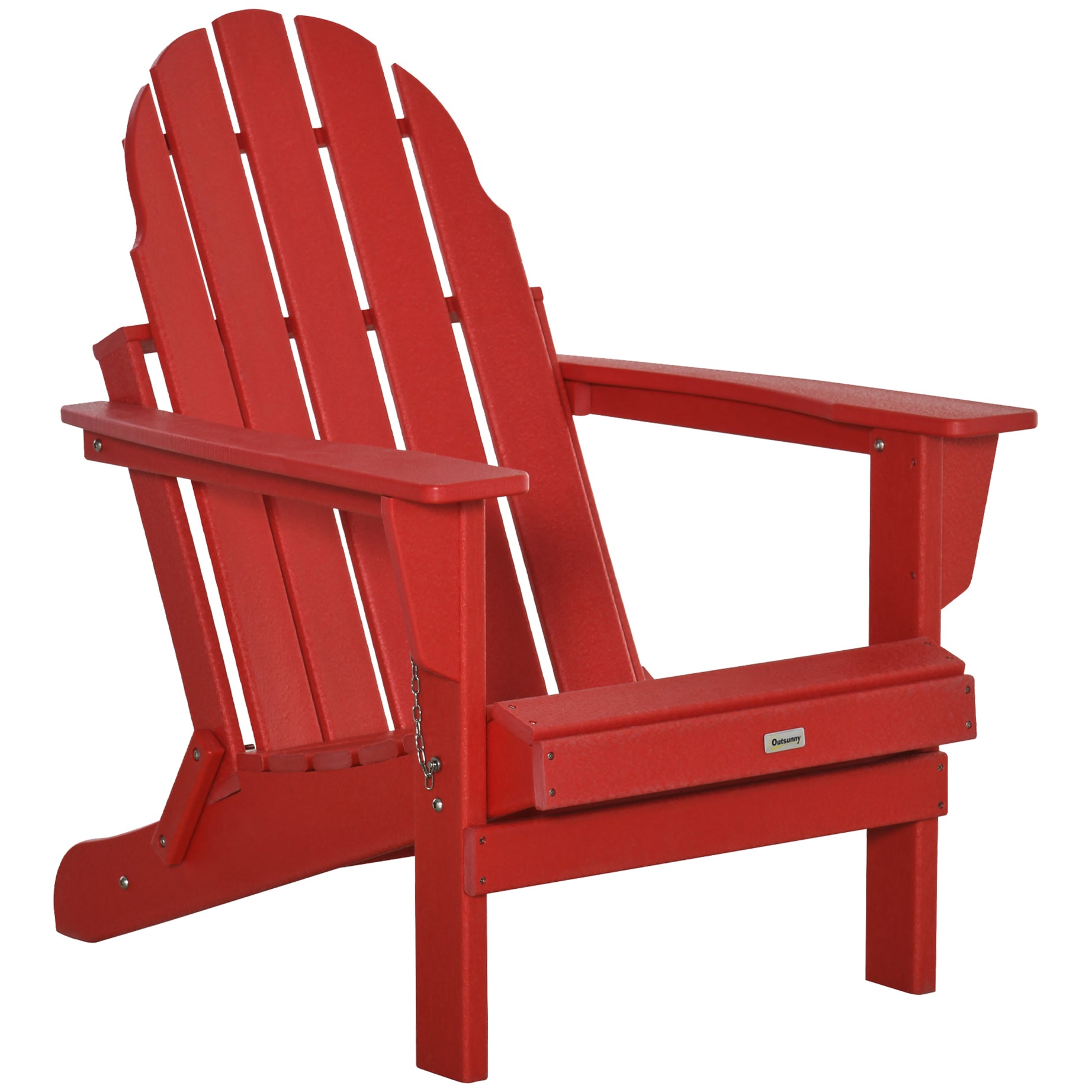 Folding Adirondack Chair, Faux Wood Patio & Fire Pit Chair, Weather Resistant HDPE for Deck, Outside Garden, Porch, Backyard, Red--1