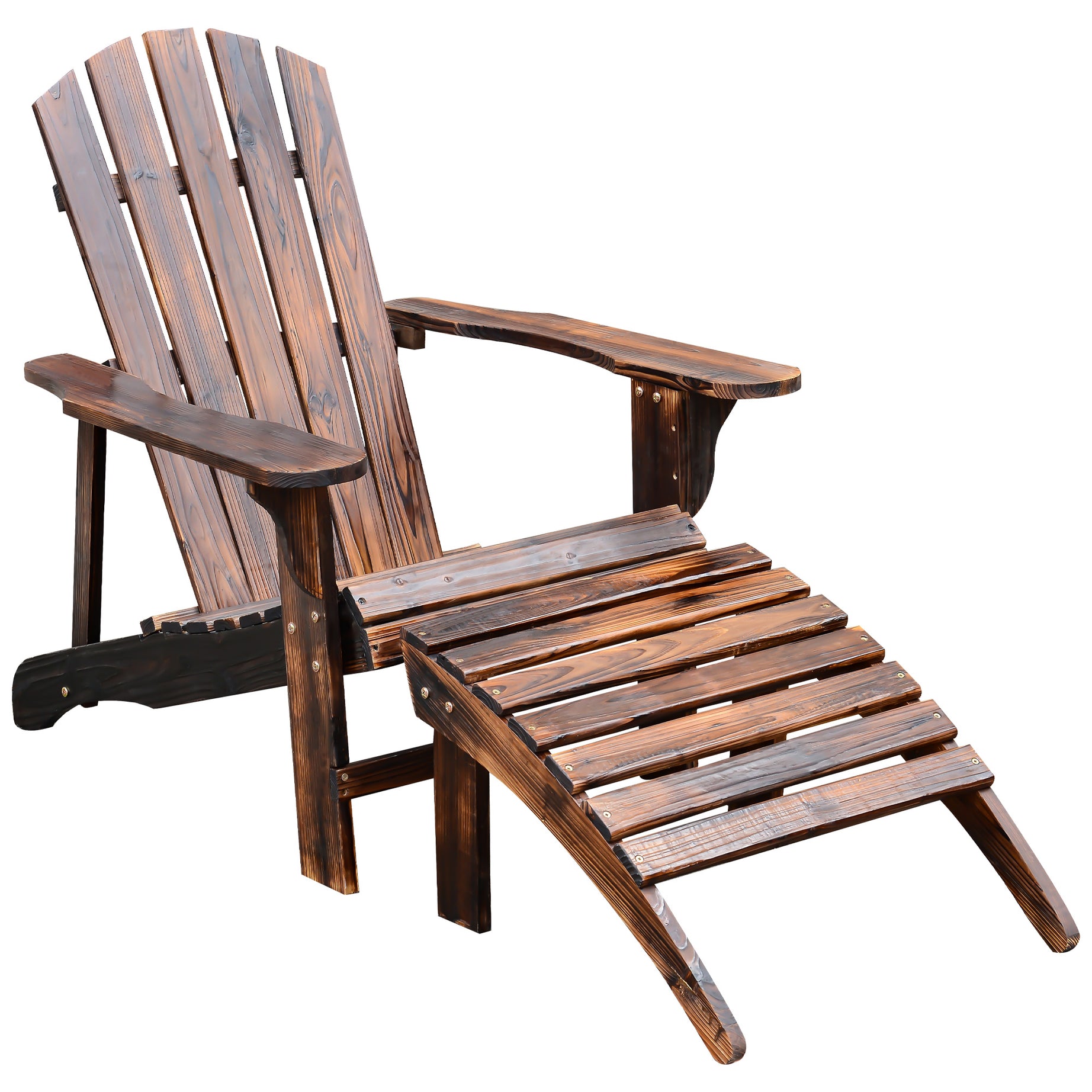 Wooden Adirondack Chair Outdoor Patio Lounge Chair w/ Ottoman - Rustic Brown--1