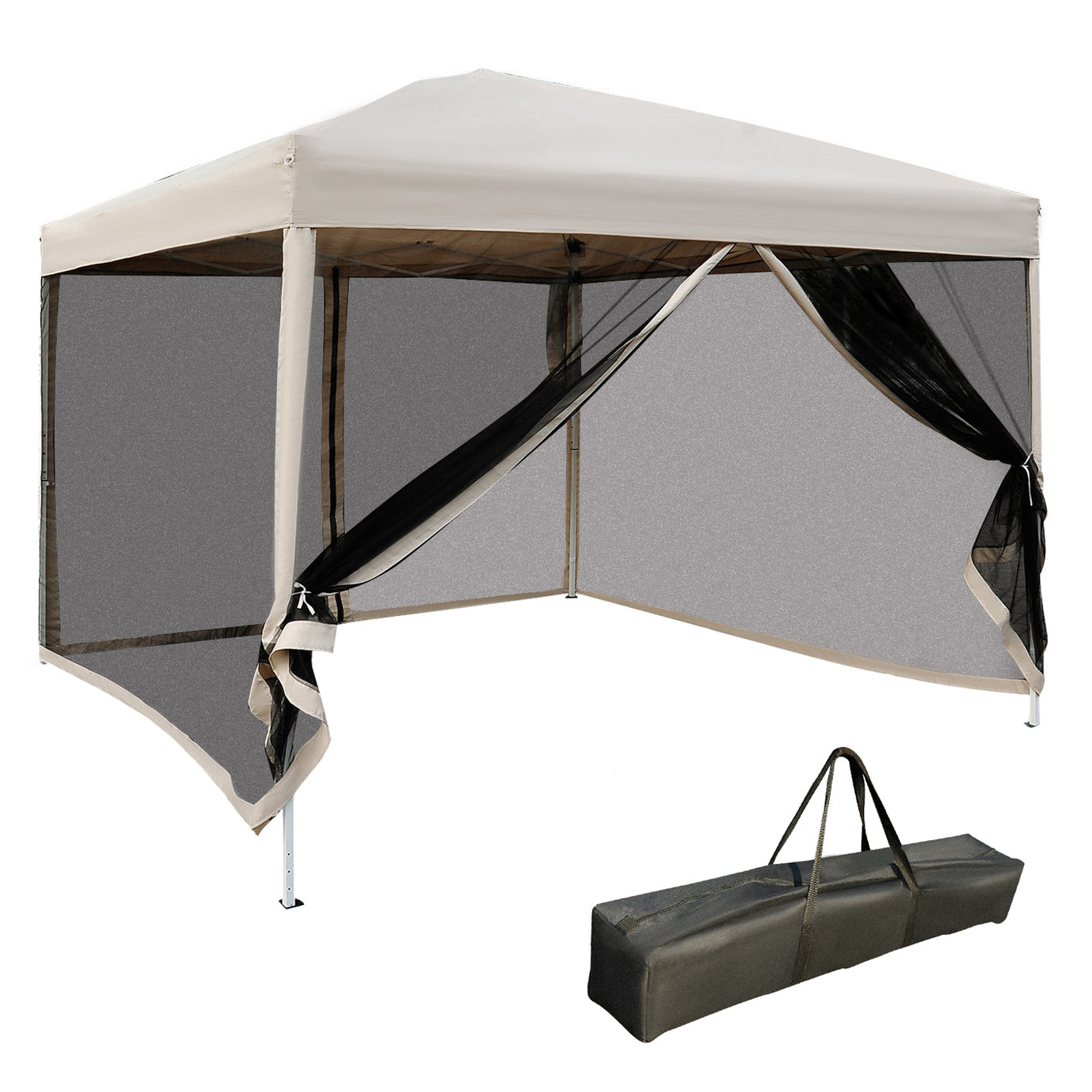 210D Oxford 10' x 10' Pop Up Canopy Tent with Netting, Instant Screen Room House, Tents for Parties, Height Adjustable, with Carry Bag, for Outdoor, Garden, Patio--1