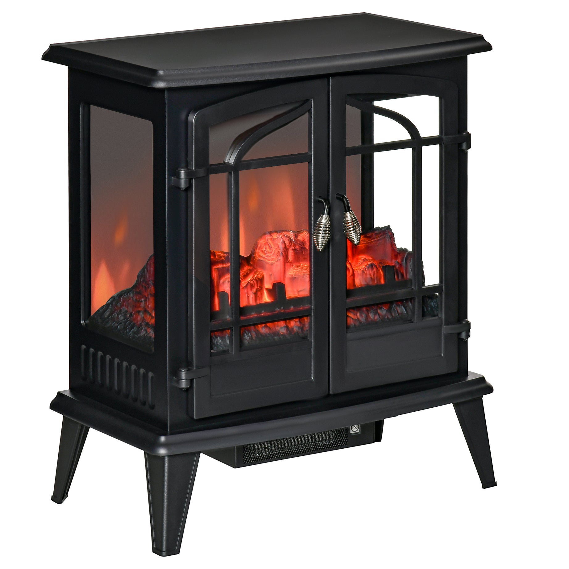 29" Electric Fireplace Heater, Freestanding Fire Place Stove with Realistic LED Log Flames and Overheating Safety Protection, 1400W, Black--1