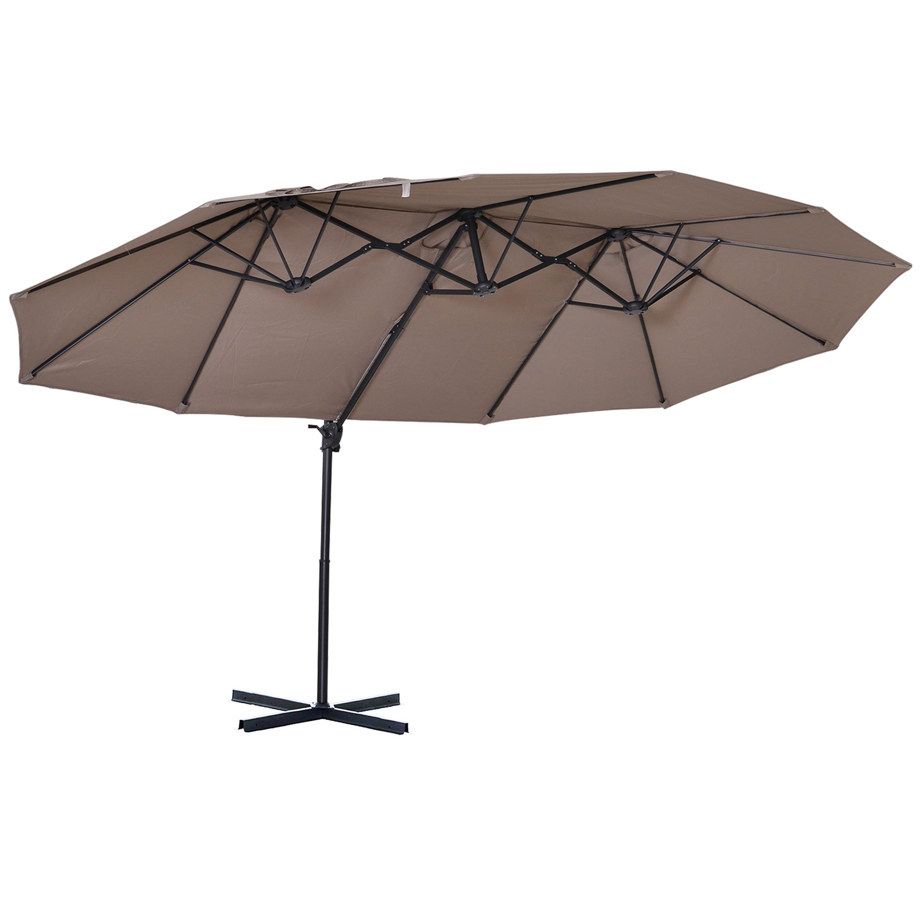 14ft Patio Umbrella Double-Sided Outdoor Market Extra Large Umbrella with Crank, Cross Base for Deck, Lawn, Backyard and Pool, Brown--1