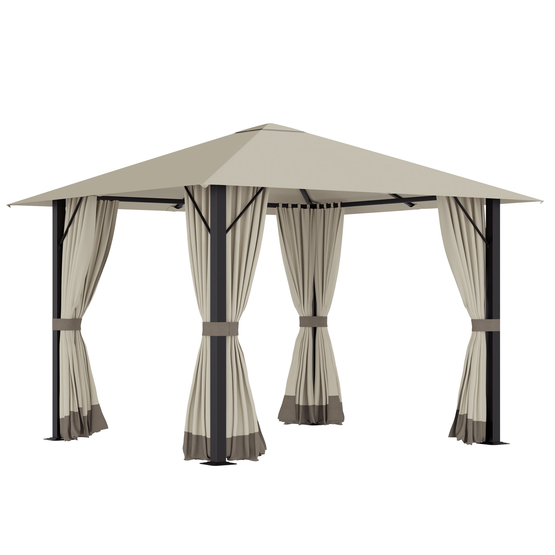 10' x 10' Patio Gazebo Aluminum Frame Outdoor Canopy Shelter with Sidewalls, Vented Roof for Garden, Lawn, Backyard, and Deck, Khaki--1