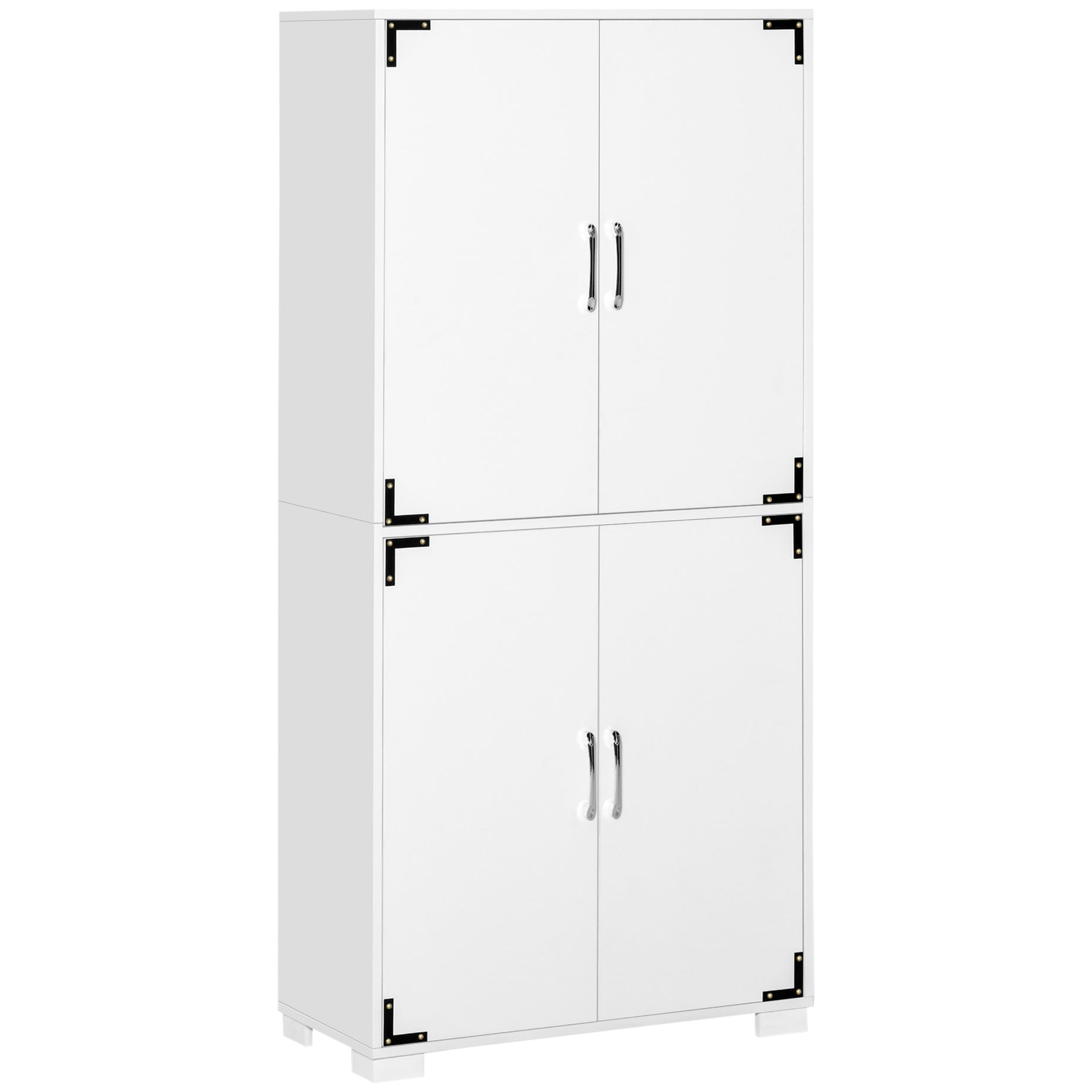 Industrial Kitchen Pantry Cabinet with 4 Door Cupboard and Storage Shelves, Freestanding Storage Cabinet, White--1