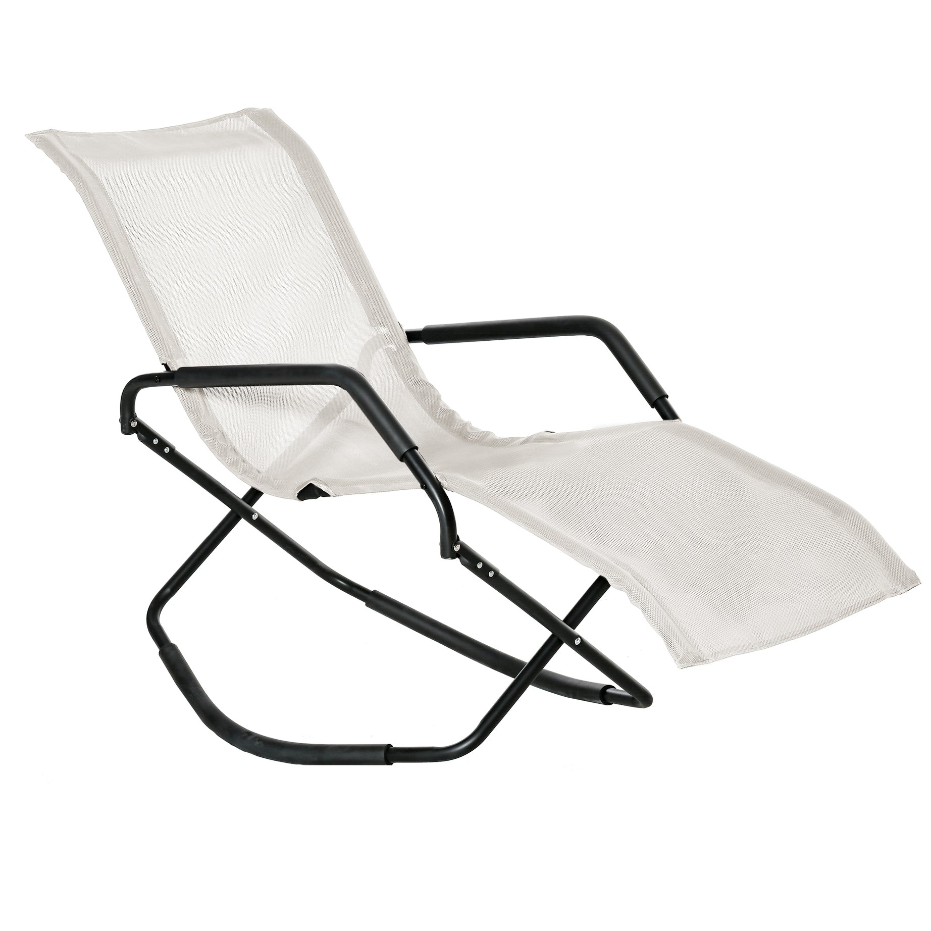 Rocking Sun Lounger, Chaise Lounge Rocker for Sunbathing, Sun Tanning, Foldable, Portable Outdoor Patio Chair, White--1