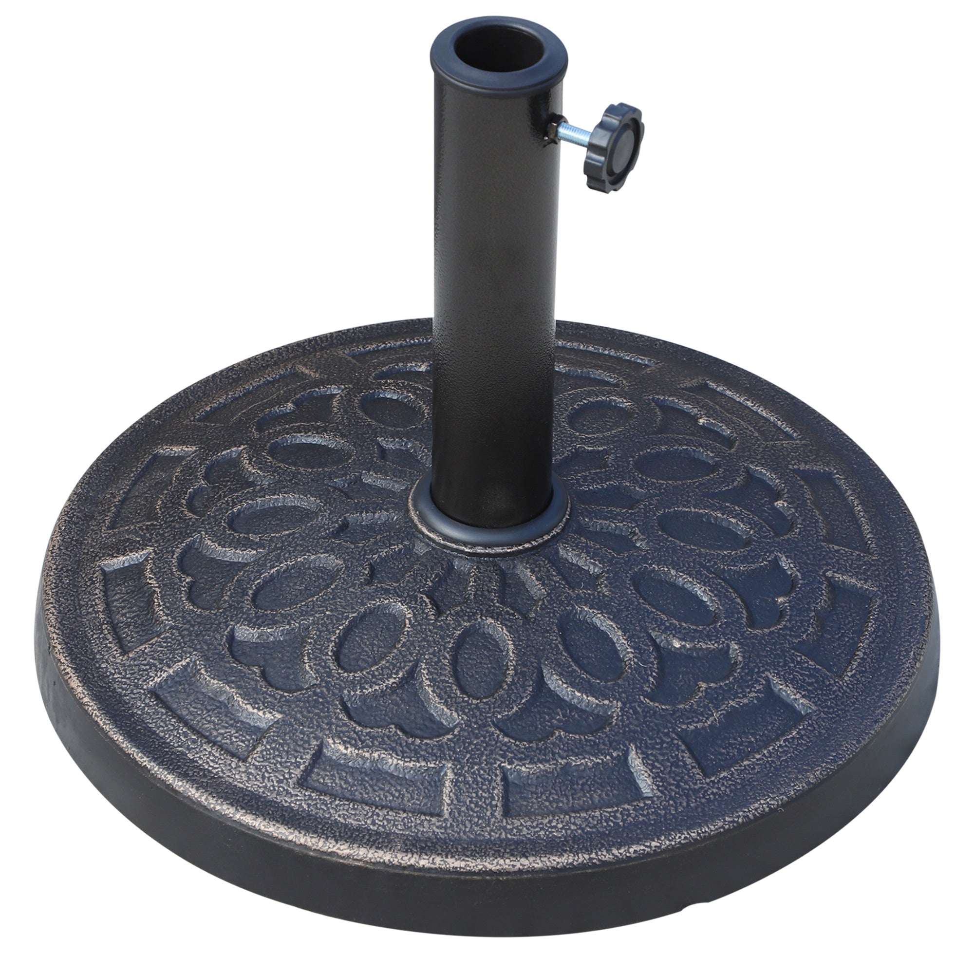 17" 26 lbs Round Resin Umbrella Base Stand Market Parasol Holder with Beautiful Decorative Pattern & Easy Setup, for Φ1.5", Φ1.89" Pole, for Lawn, Deck, Backyard, Garden, Bronze--1