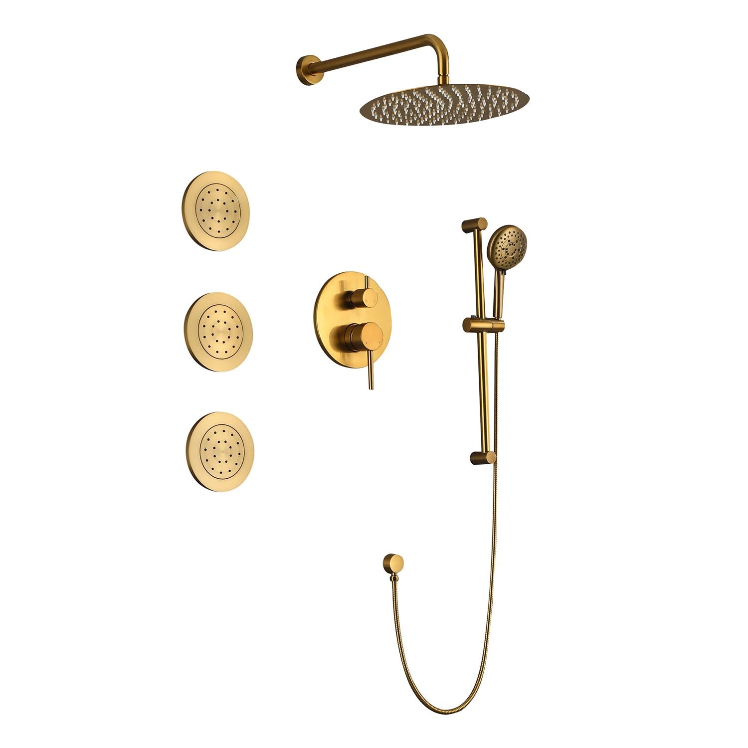 Shower System with Shower Head, Hand Shower, Slide Bar, Bodysprays, Shower Arm, Hose, Valve Trim, and Lever Handles--1