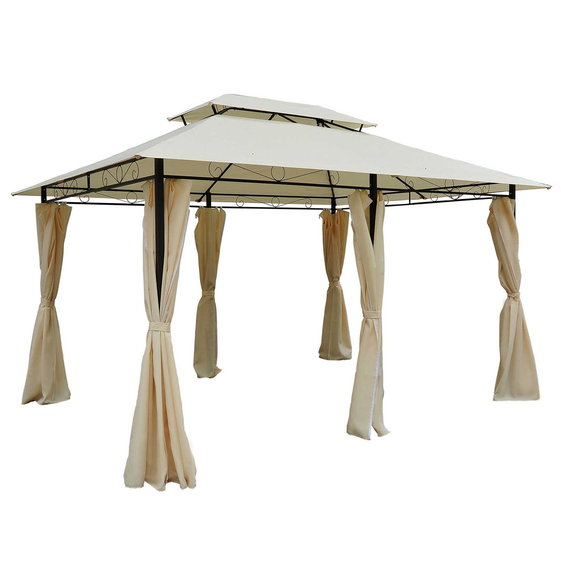 10' x 13' Patio Gazebo, Outdoor Gazebo Canopy Shelter with Curtains, Vented Roof, All-Weather Steel Frame, for Garden, Lawn, Backyard and Deck, Cream White--1