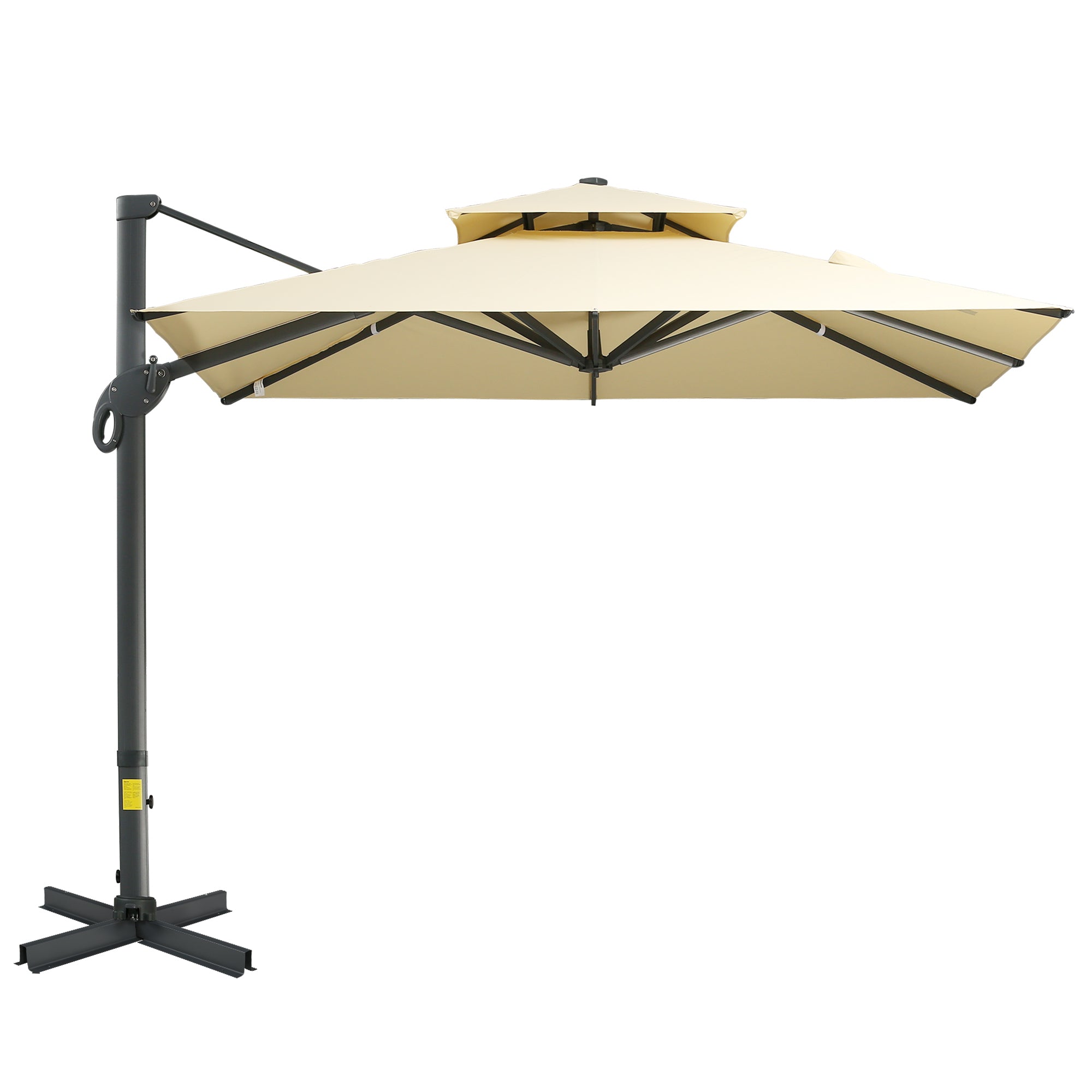 10ft Offset Patio Umbrella, Hanging Cantilever Umbrella, Square Shape, Aluminum Cross Base, Tilt, 360-Degree Rotation, Beige--1