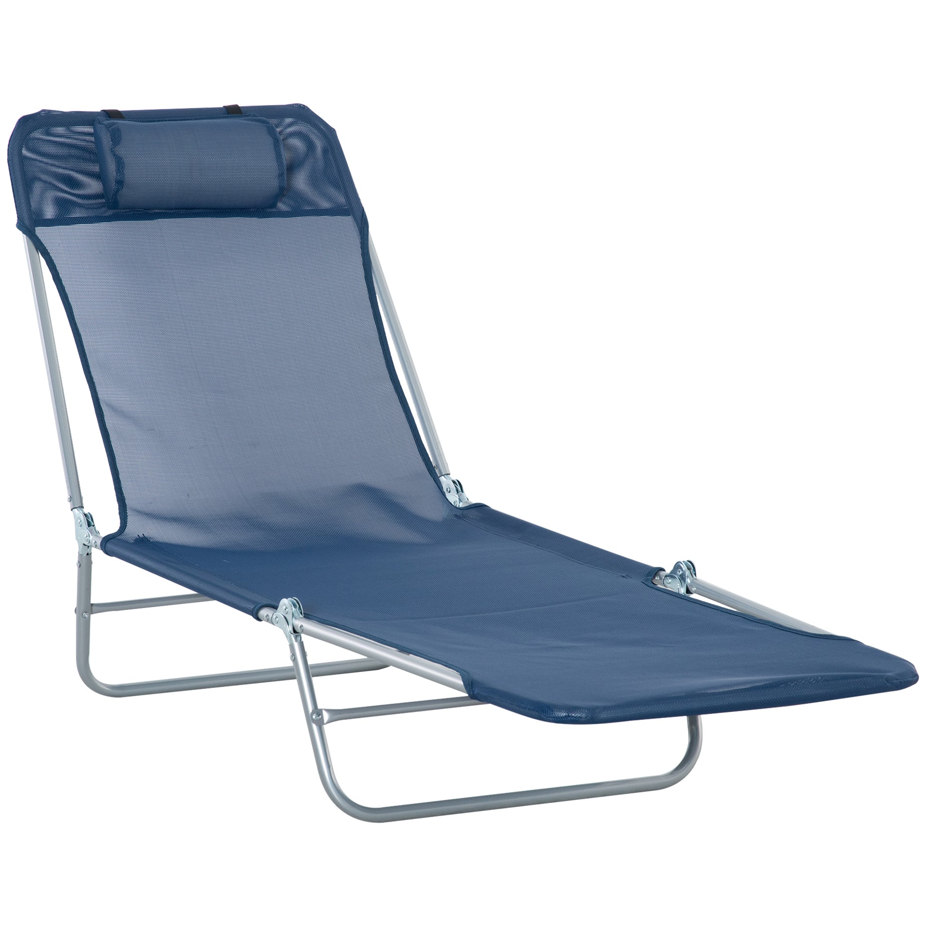 Folding Chaise Lounge Pool Chair, Patio Sun Tanning Chair, Outdoor Lounge Chair with 6-Position Reclining Back, Breathable Mesh Seat, and Headrest for Beach, Yard, Patio, Blue--1