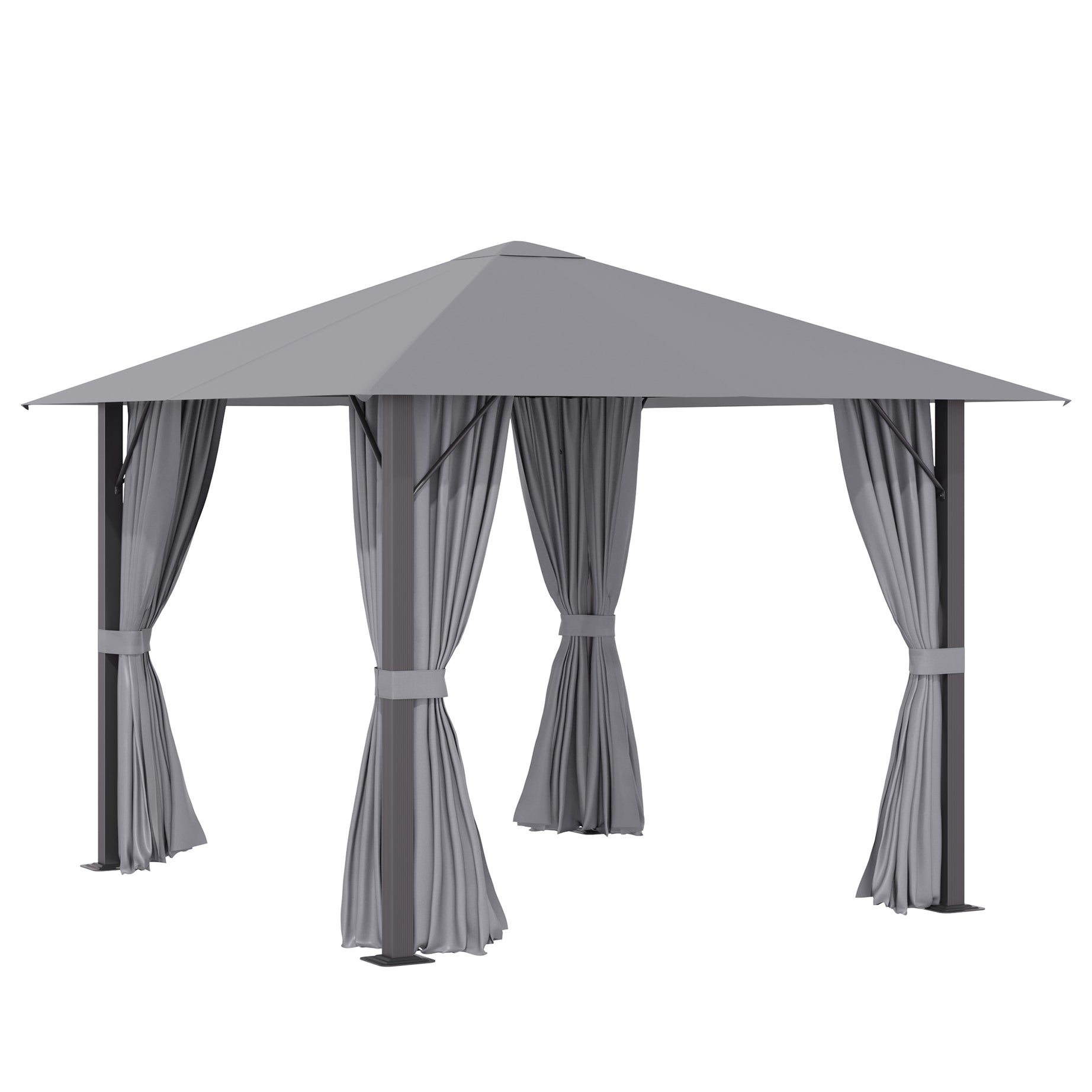 10' x 10' Patio Gazebo Aluminum Frame Outdoor Canopy Shelter with Sidewalls, Vented Roof for Garden, Lawn, Backyard, and Deck, Gray--1