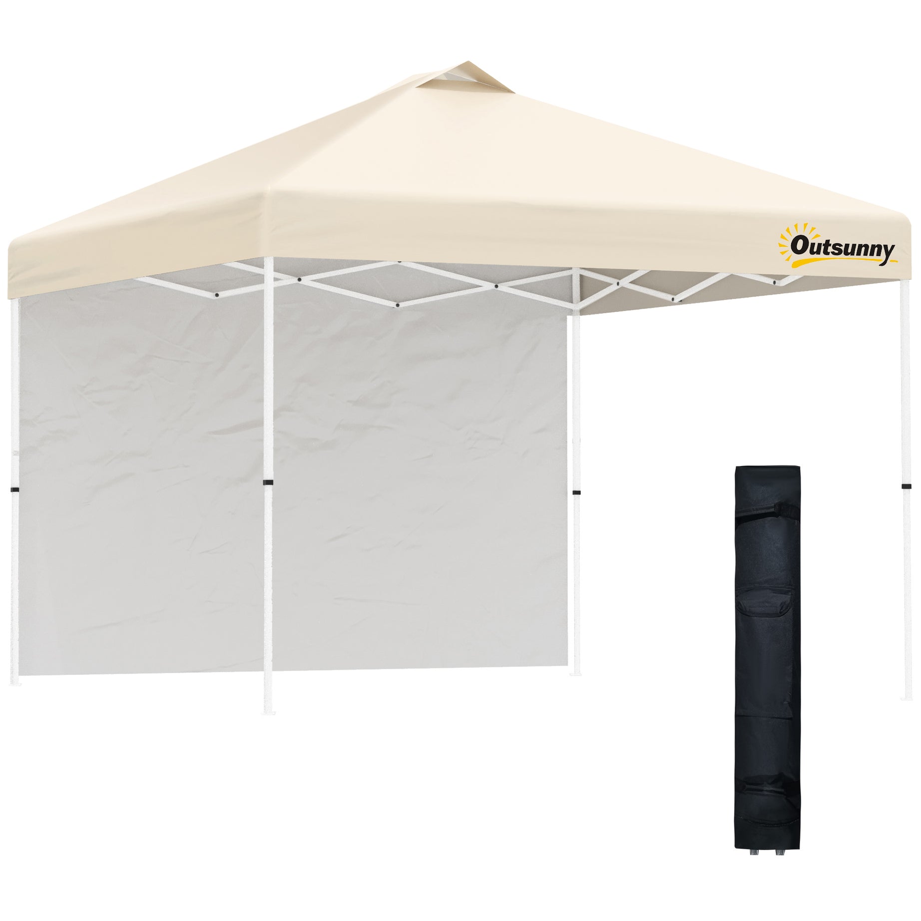 10' x 10' Pop-Up Canopy Tent with 1 Removable Sidewall, Commercial Instant Sun Shelter, Tents for Parties with Wheeled Carry Bag for Outdoor, Garden, Patio, Beige--1