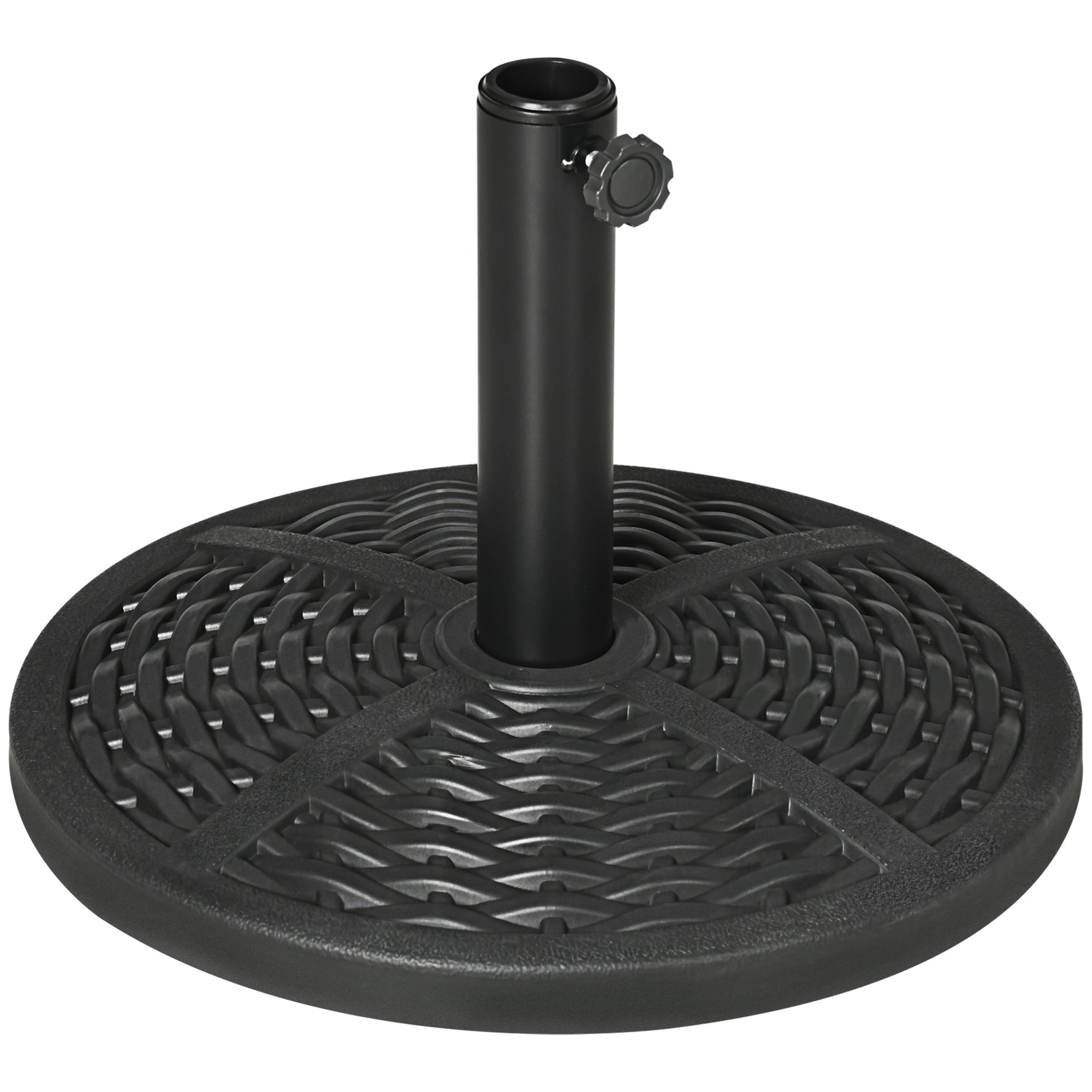 21 lbs. Market Umbrella Base Holder 18" Heavy Duty Round Parasol Stand with Rattan Design for Patio, Black--1