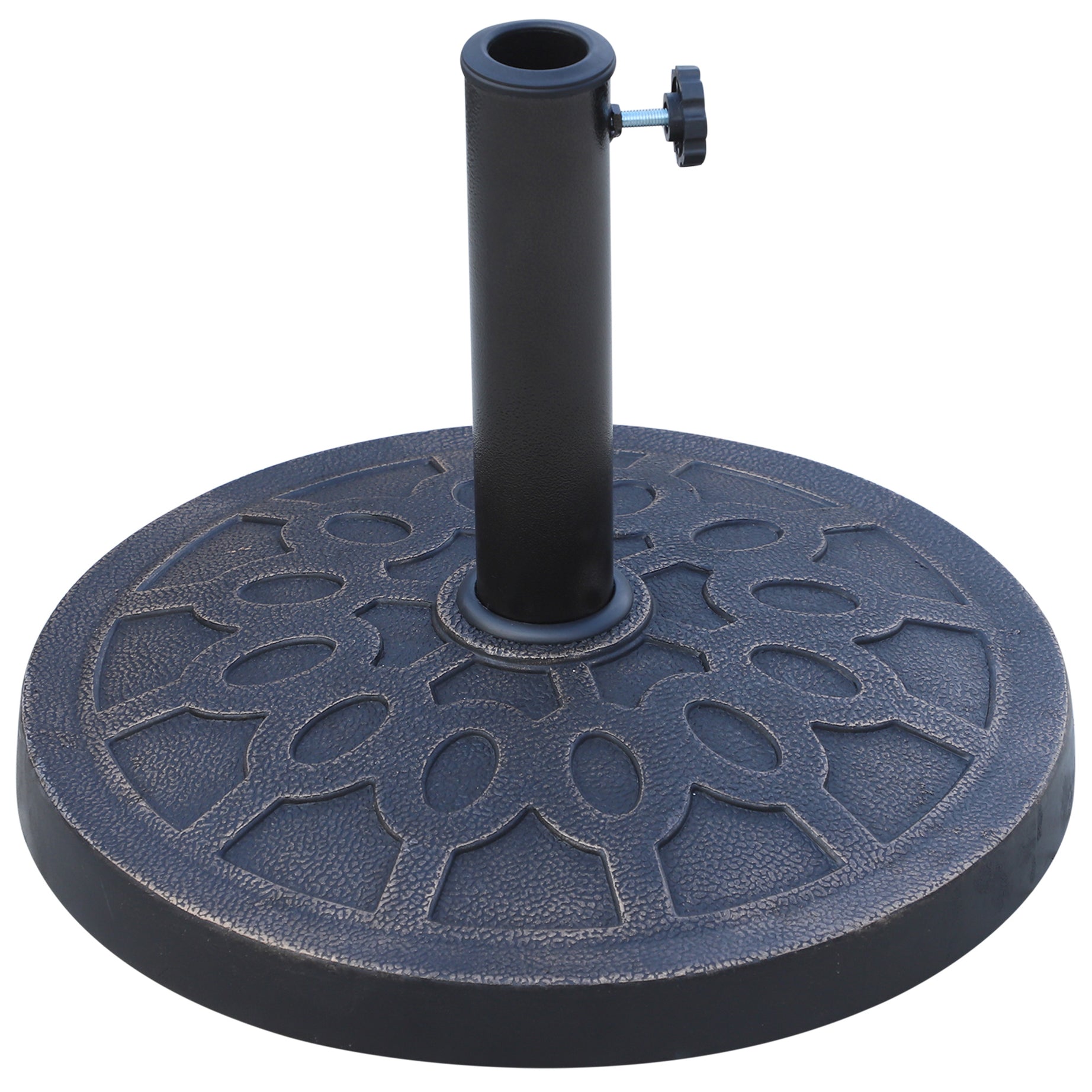 18" 26 lbs Round Resin Umbrella Base Stand Market Parasol Holder with Beautiful Decorative Pattern & Easy Setup, for Φ1.5", Φ1.89" Pole, for Lawn, Deck, Backyard, Garden, Bronze--1