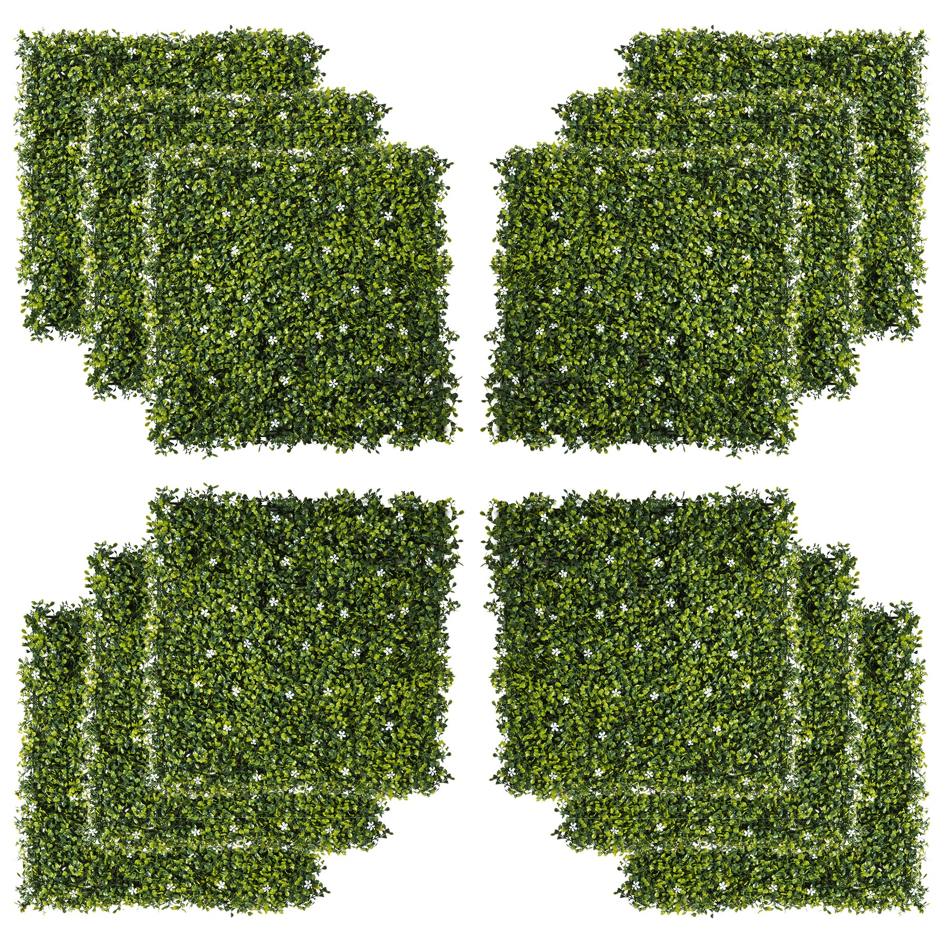 Artificial Grass Wall Panel Backdrop, 12 20" x 20" Boxwood UV Protection Privacy Coverage Panels for Indoor & Outdoor Decor, Wall & Fence Covering, Milan Leaf & Flowers--1