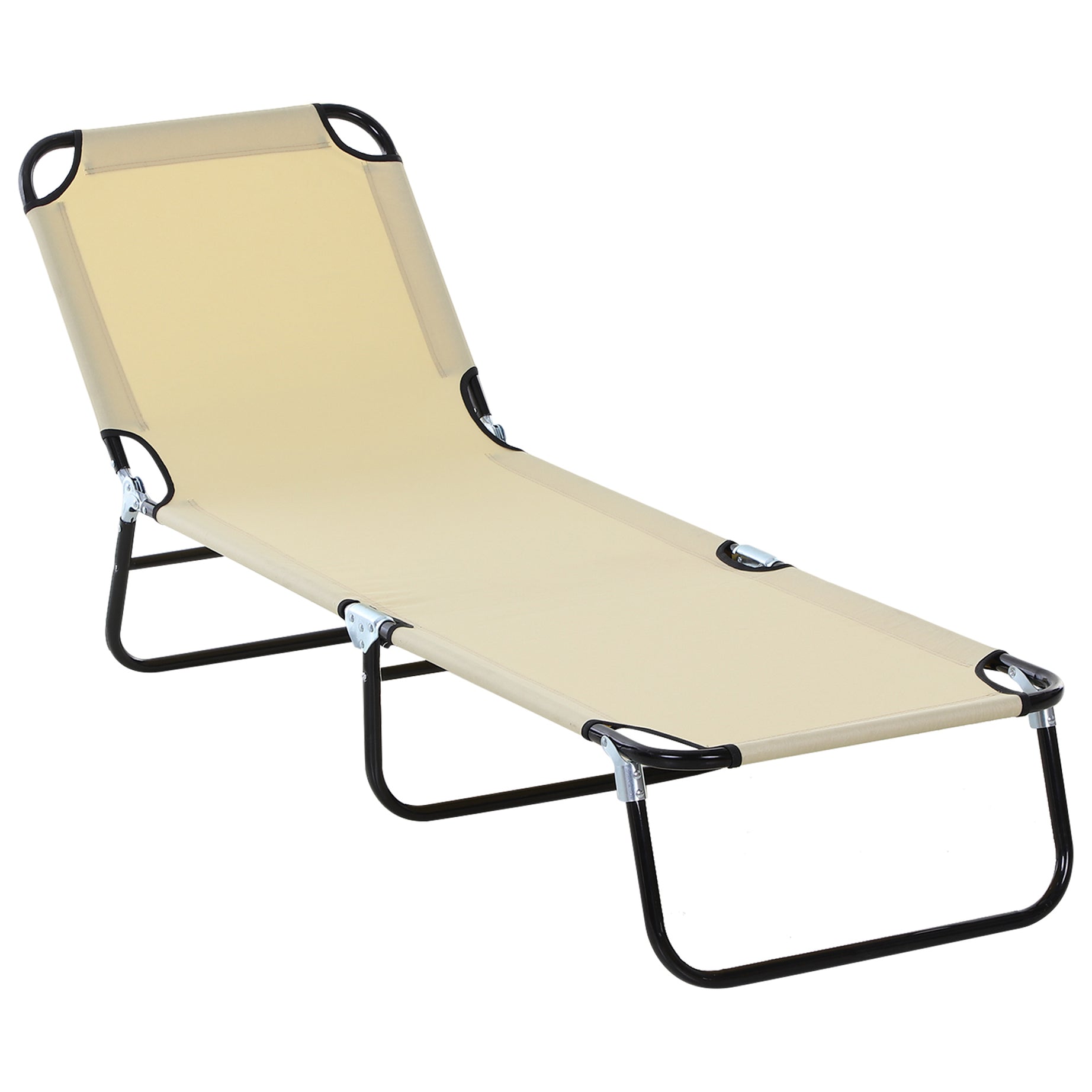 Foldable Outdoor Chaise Lounge Chair, 5-Level Reclining Camping Tanning Chair with Strong Oxford Fabric for Beach, Yard, Patio, Pool, Beige--1