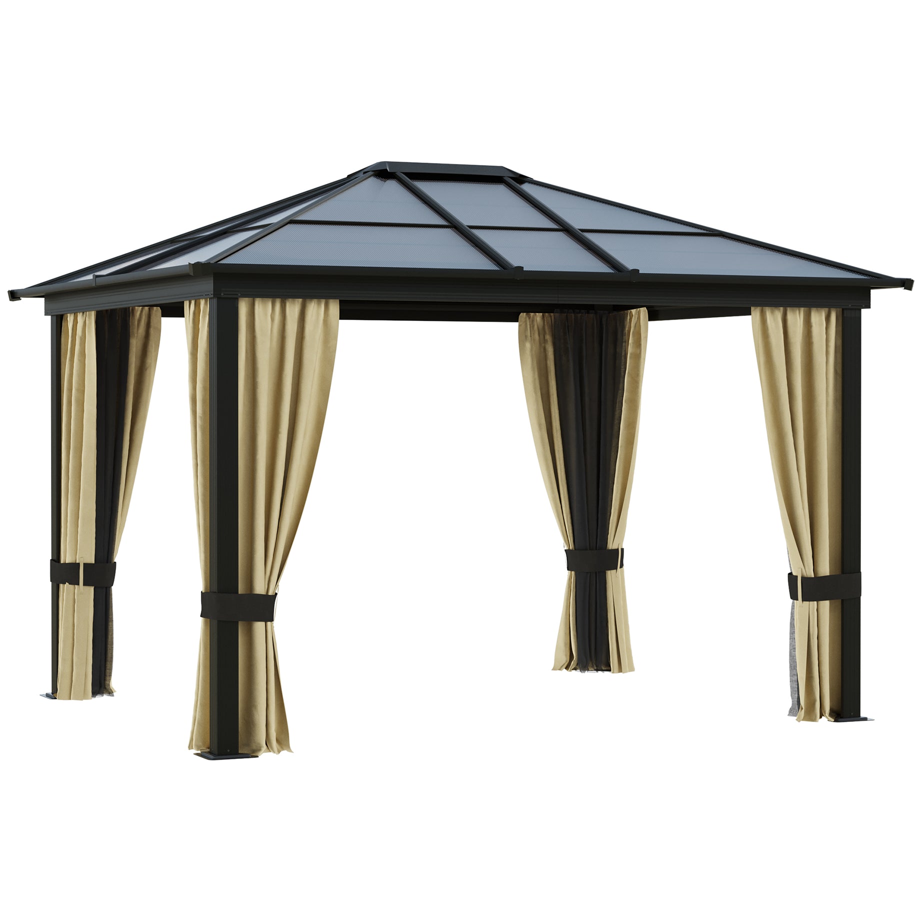 10' x 12' Hardtop Gazebo Canopy with Polycarbonate Roof, Aluminum Frame, Permanent Pavilion Outdoor Gazebo with Netting and Curtains for Patio, Garden, Backyard, Lawn, Deck--1