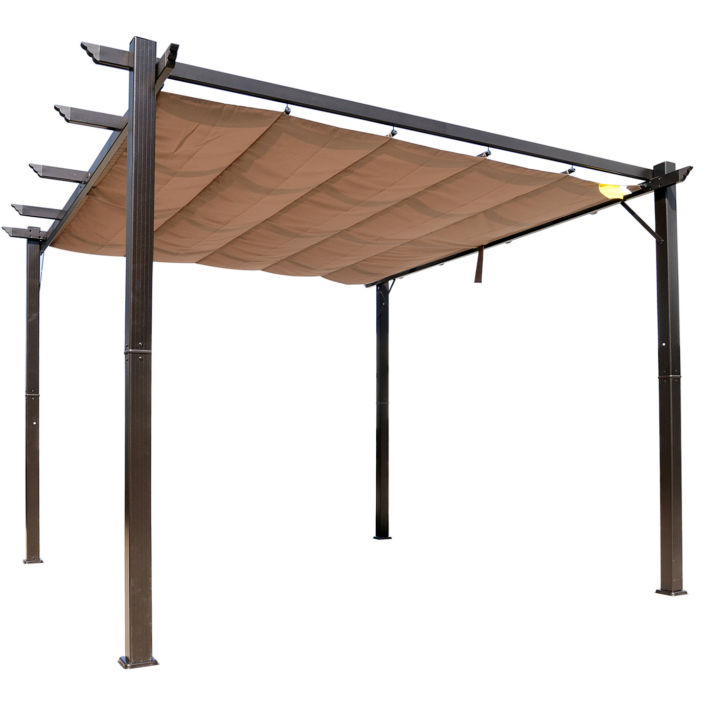 10' x 10' Outdoor Retractable Pergola Canopy, Aluminum Patio Pergola, Backyard Shade Shelter for Porch Party, Garden, Grill Gazebo - Brown--1