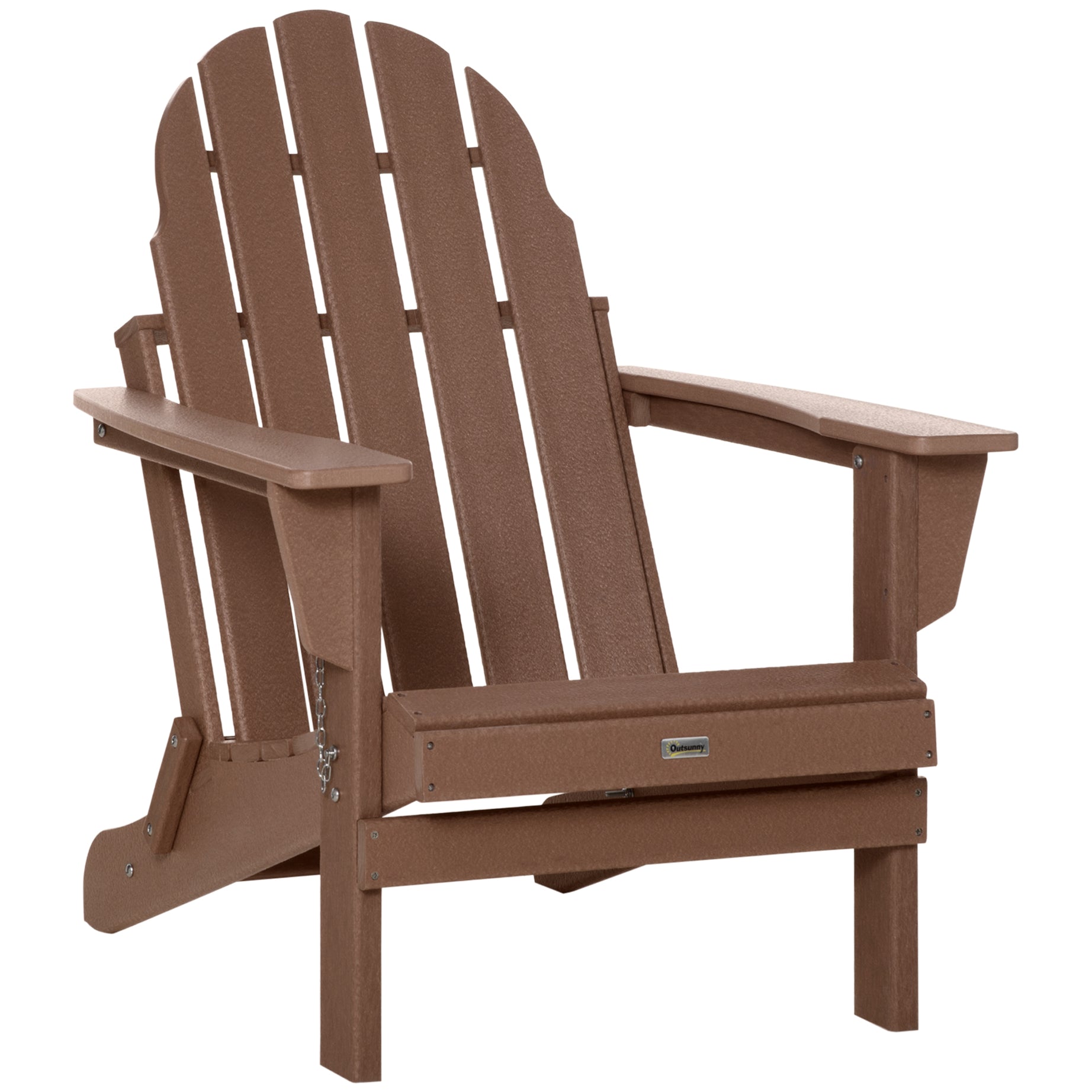 Folding Adirondack Chair, Faux Wood Patio & Fire Pit Chair, Weather Resistant HDPE for Deck, Outside Garden, Porch, Backyard, Brown--1