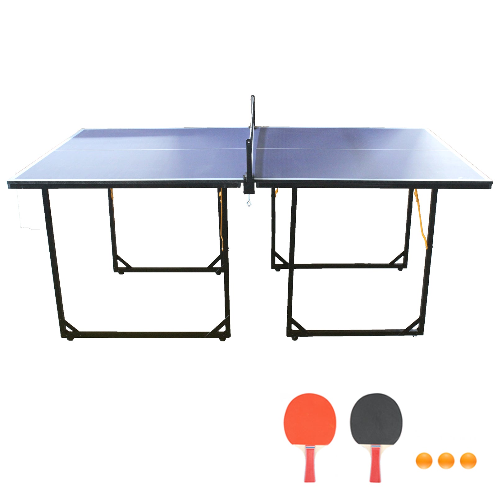 6ft Mid-Size Table Tennis Table Foldable & Portable Ping Pong Table Set for Indoor & Outdoor Games with Net, 2 Table Tennis Paddles and 3 Balls Blue--1