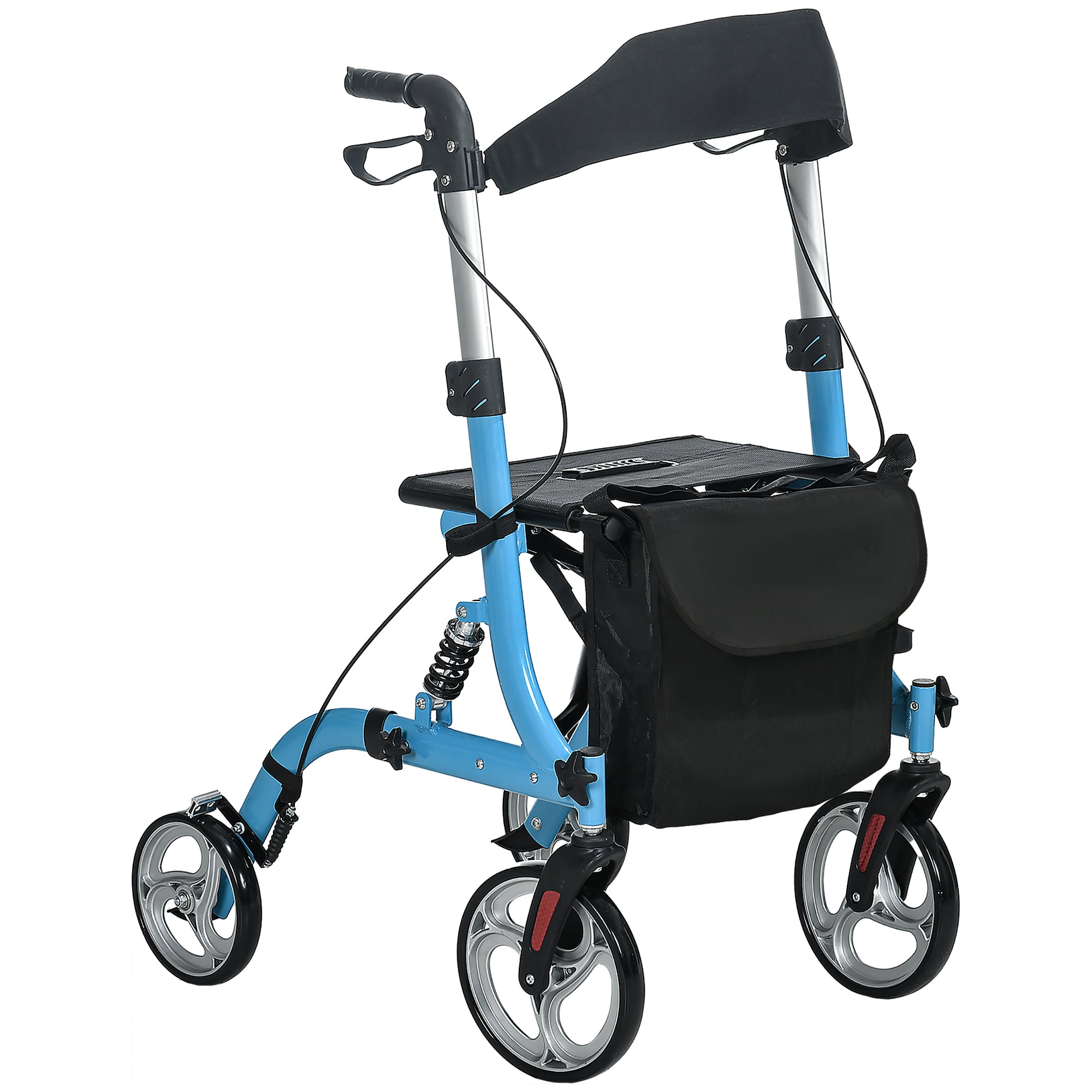 Rollator Walker with Seat and Backrest, Height Adjustable Aluminum Rolling Walker with 10'' Front Wheels, Storage Bag, Lightweight Mobility Walking Aid for Seniors, Adults, 300lb Capacity, Blue--1