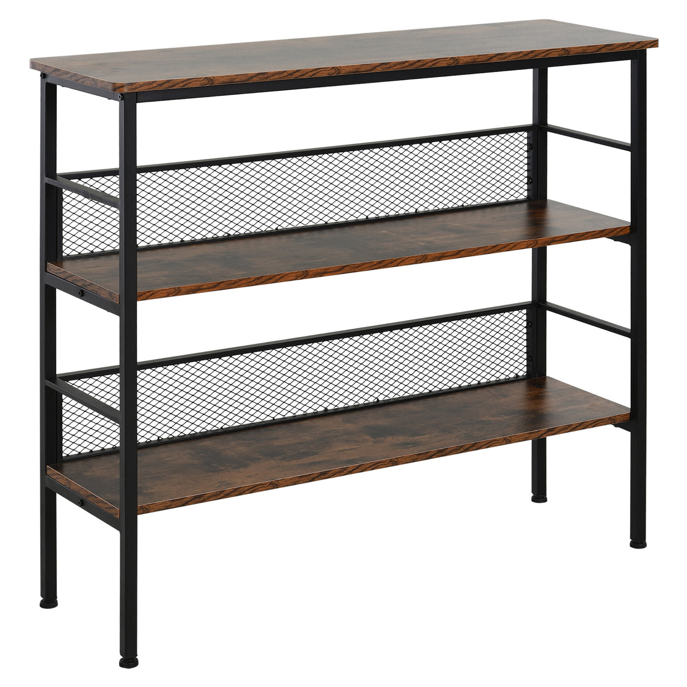 3-Tier Console Table Industrial Style Storage Metal Wooden Shelf with a Robust Multi-Functional Design & Adjustable Feet, Black--1