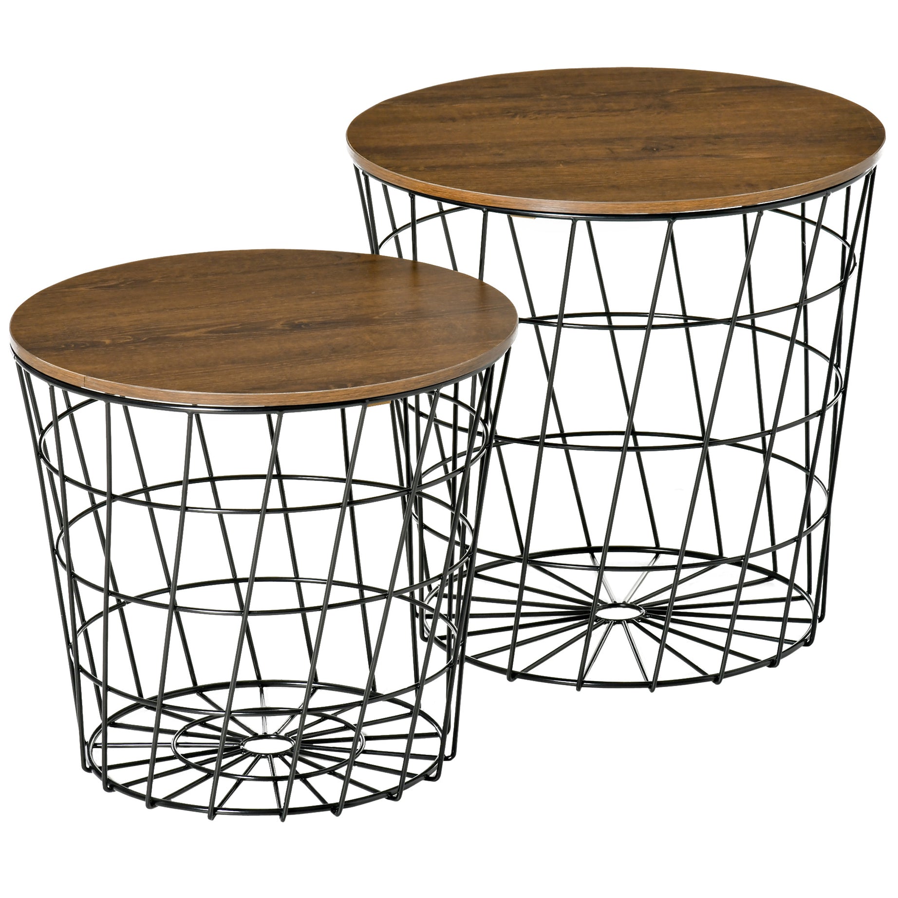 End Tables Set of 2, Nesting Tables with Storage, Round Accent Side Tables with Removable Top for Living Room, Bedroom, Black / Brown--1