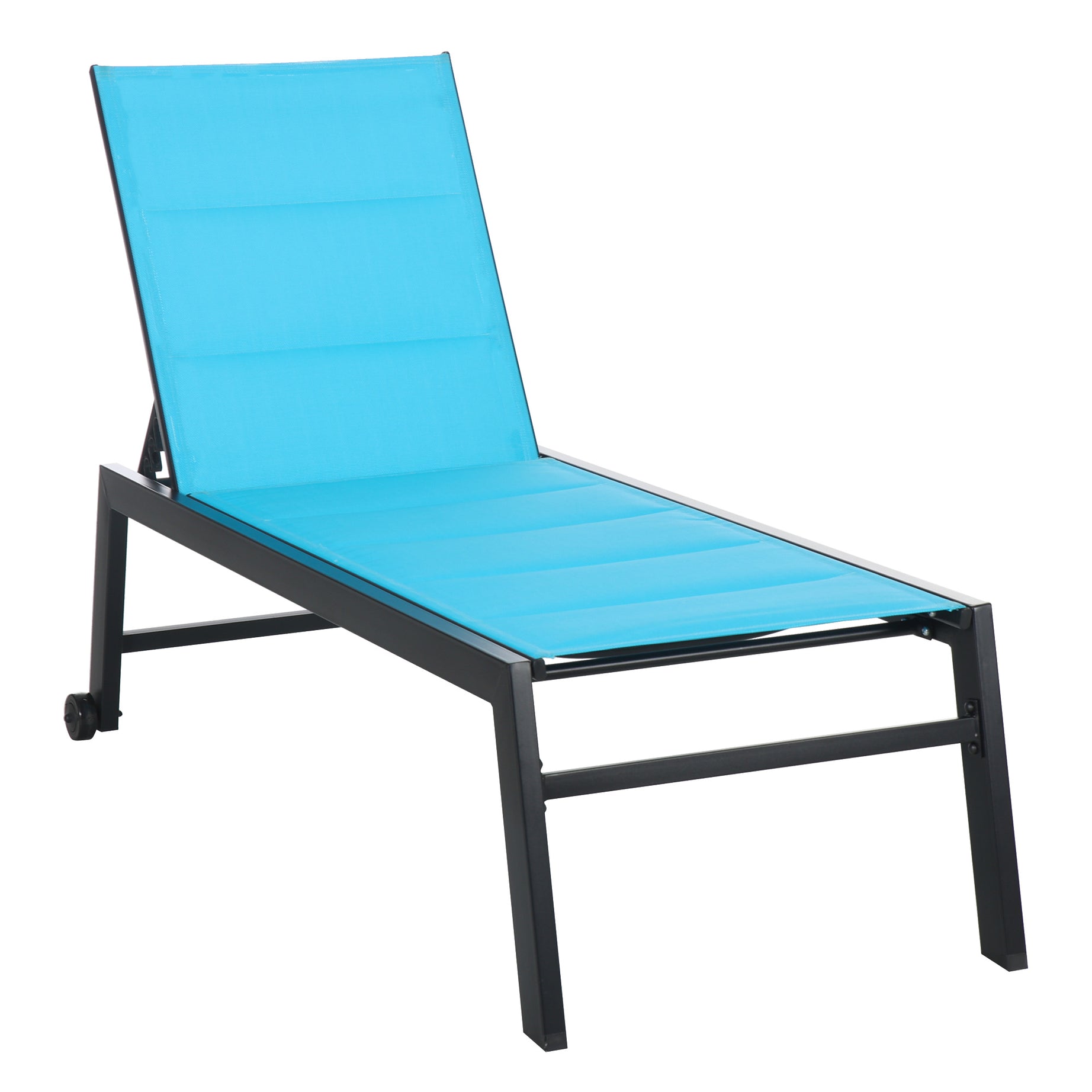 Outdoor Chaise Lounge with Wheels, Five Position Recliner for Sunbathing, Suntanning, Steel Frame, Breathable Fabric for Beach, Yard, Patio, Blue--1