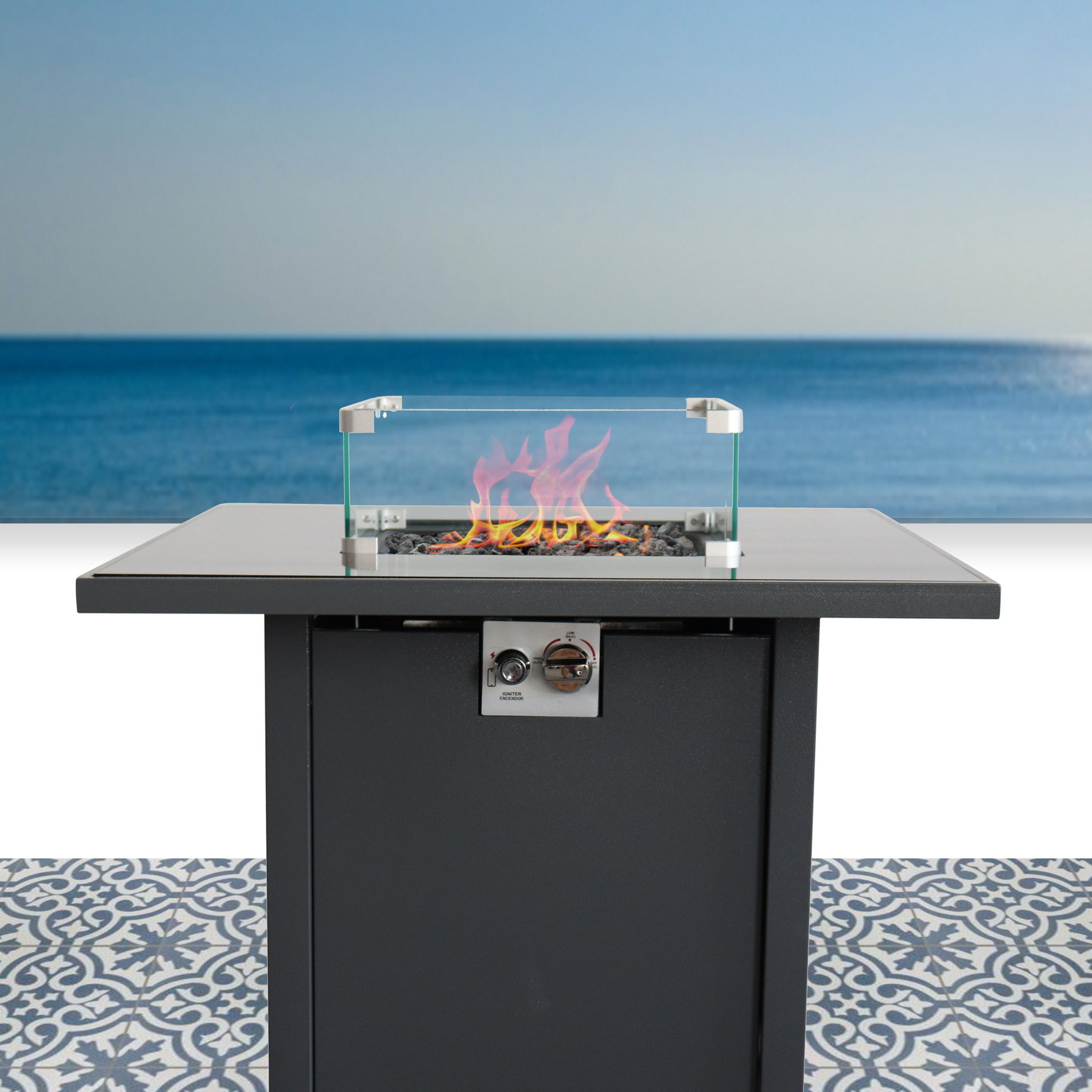 Living Source International 25" H x 30" W Steel Outdoor Fire Pit Table with Lid--1