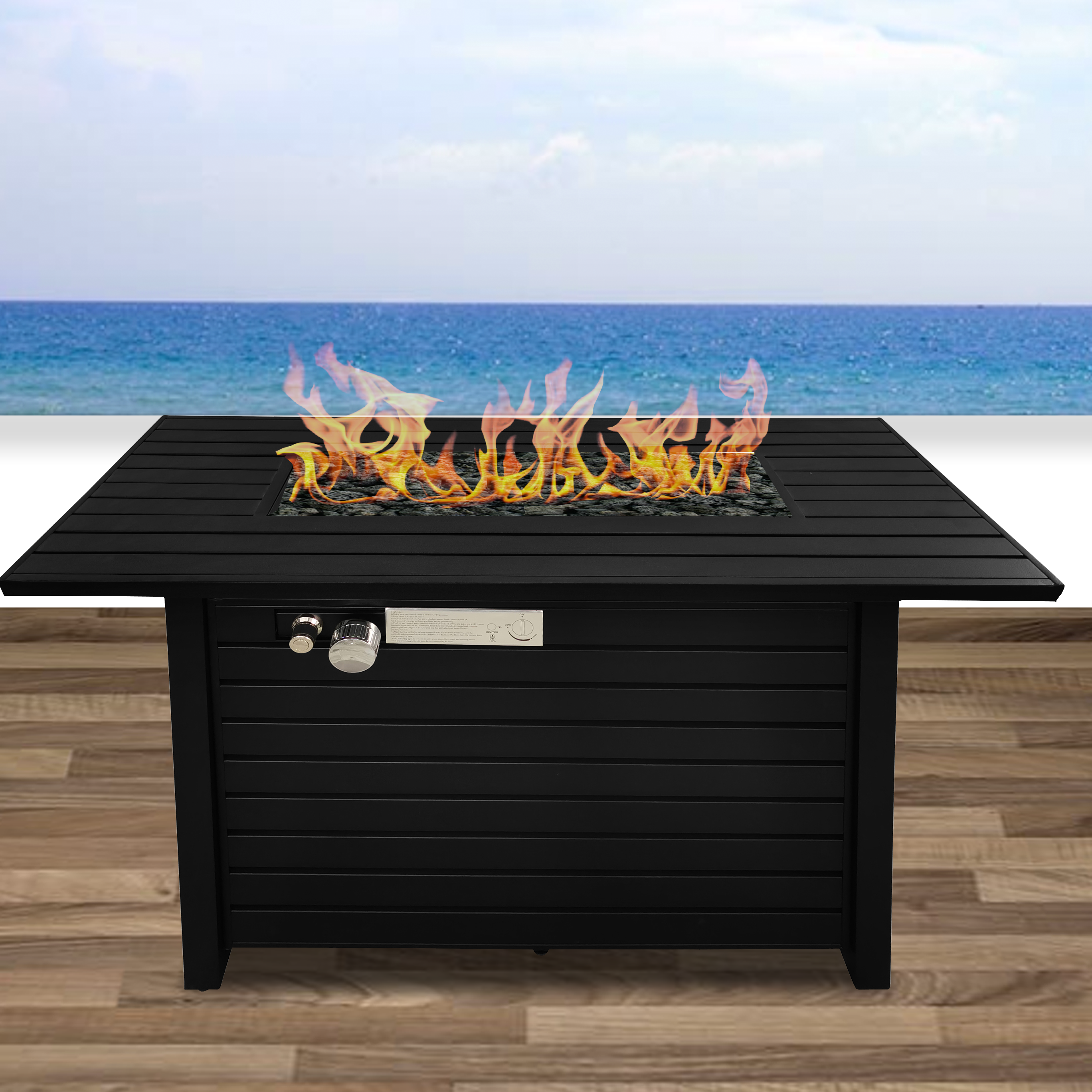 25" H x 42" W Steel Outdoor Fire Pit Table with Lid (Black)--1