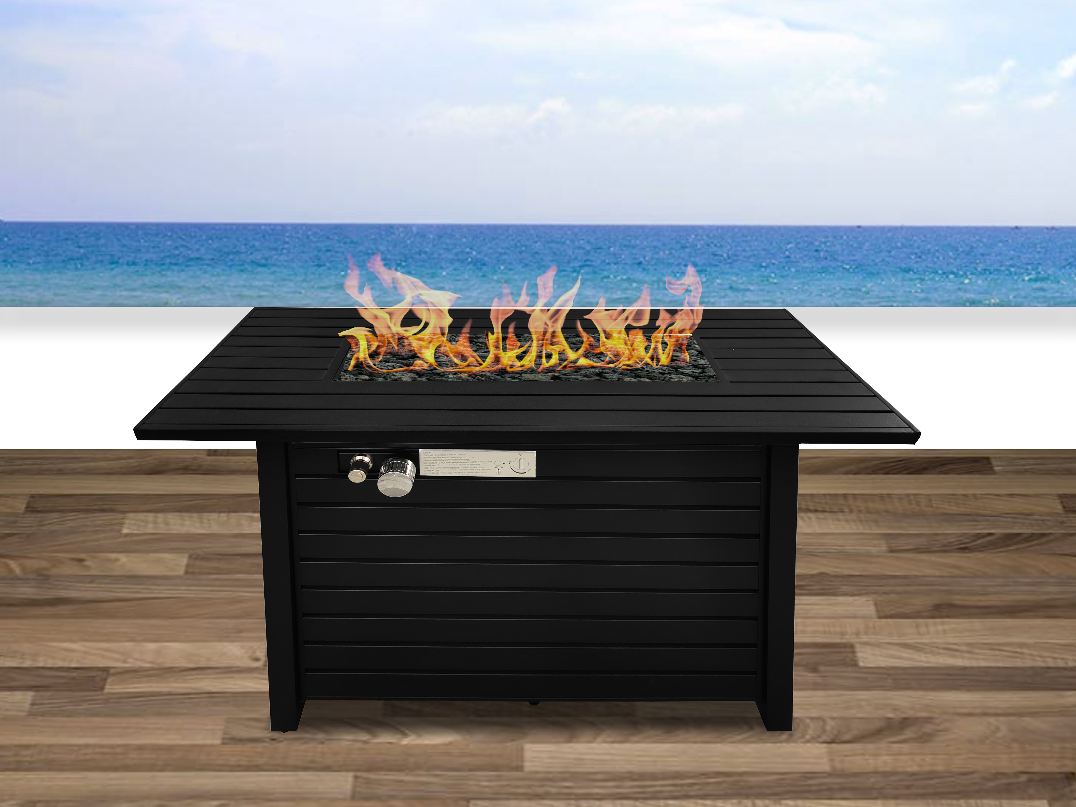 25" H x 42" W Steel Outdoor Fire Pit Table with Lid (Black)--1