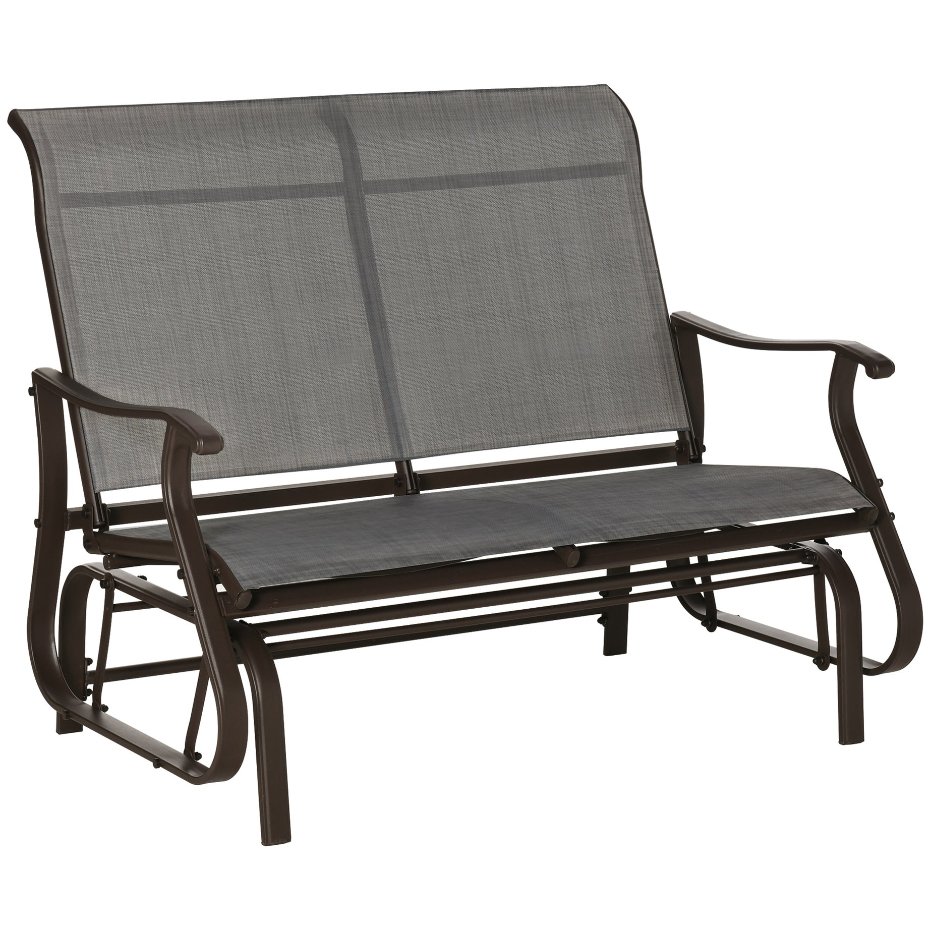 2-Person Outdoor Glider Bench，Patio Glider Loveseat Chair with Powder Coated Steel Frame，2 Seats Porch Rocking Glider for Backyard, Lawn, Garden and Porch, Mixed Grey--1