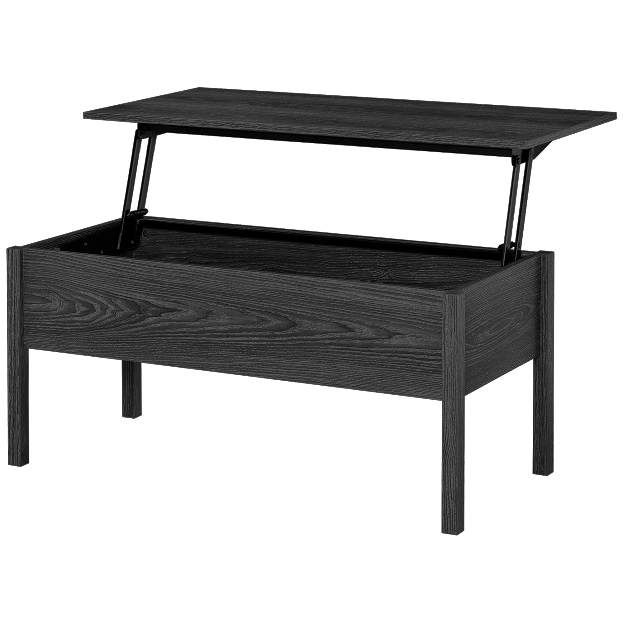 39" Modern Lift Top Coffee Table Desk With Hidden Storage Compartment for Living Room, Black Woodgrain--1