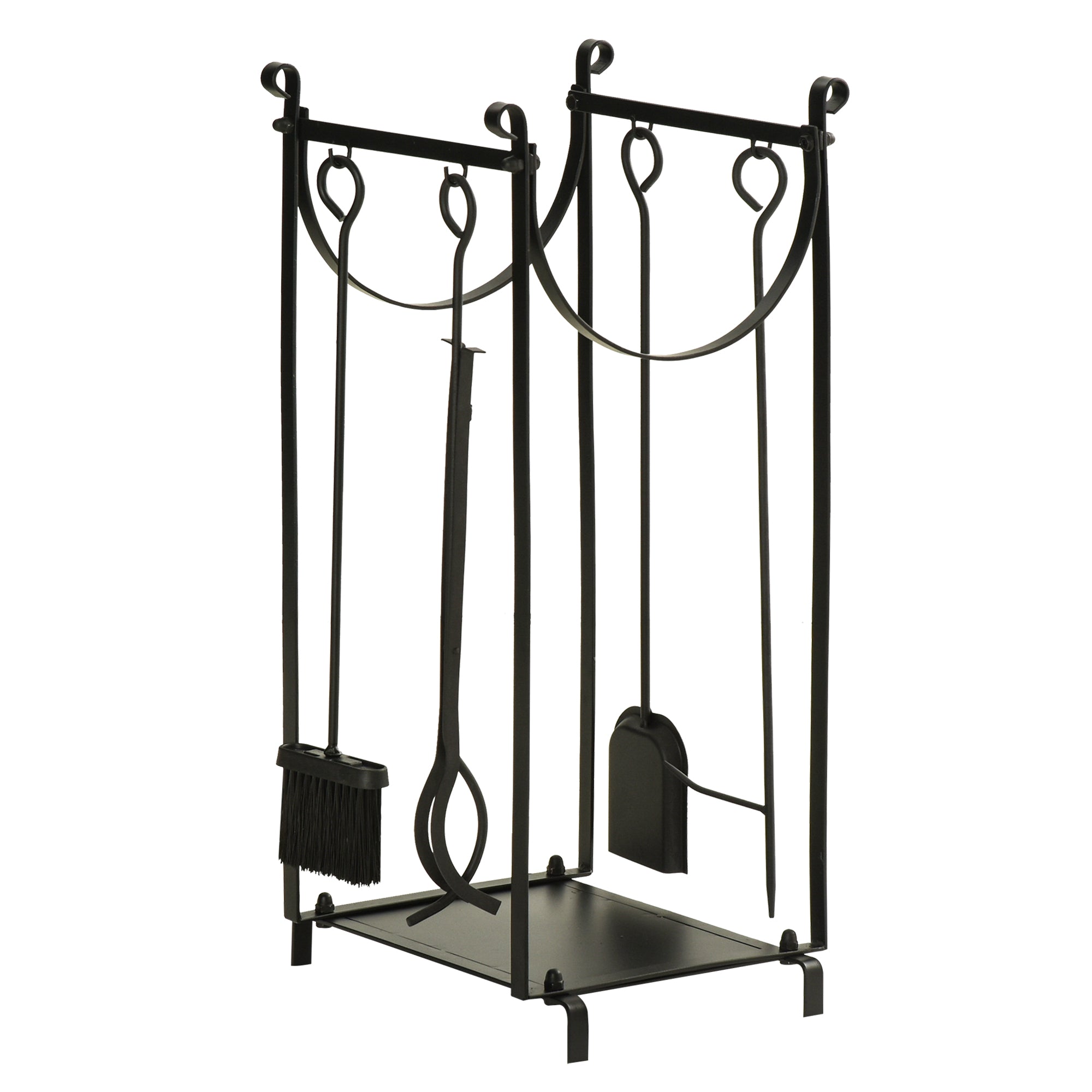 Firewood Rack with Fireplace Tools, Indoor Outdoor Firewood Holder, Flat Bottom with 2 Tiers for Fireplace, Wood Stove, Hearth or Fire Pit, Black--1