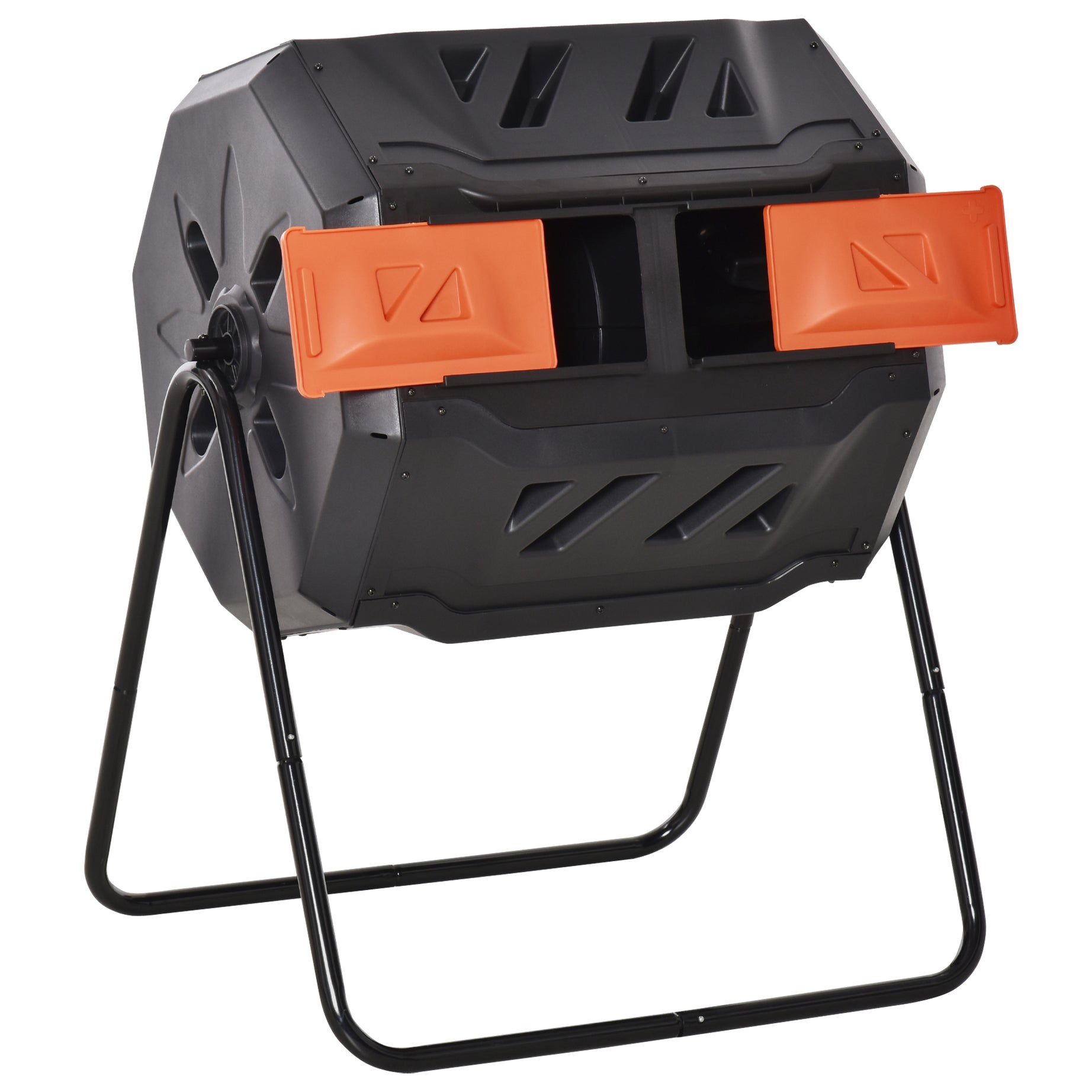 Tumbling Compost Bin Outdoor 360° Dual Chamber Rotating Composter 43 Gallon, Orange--1