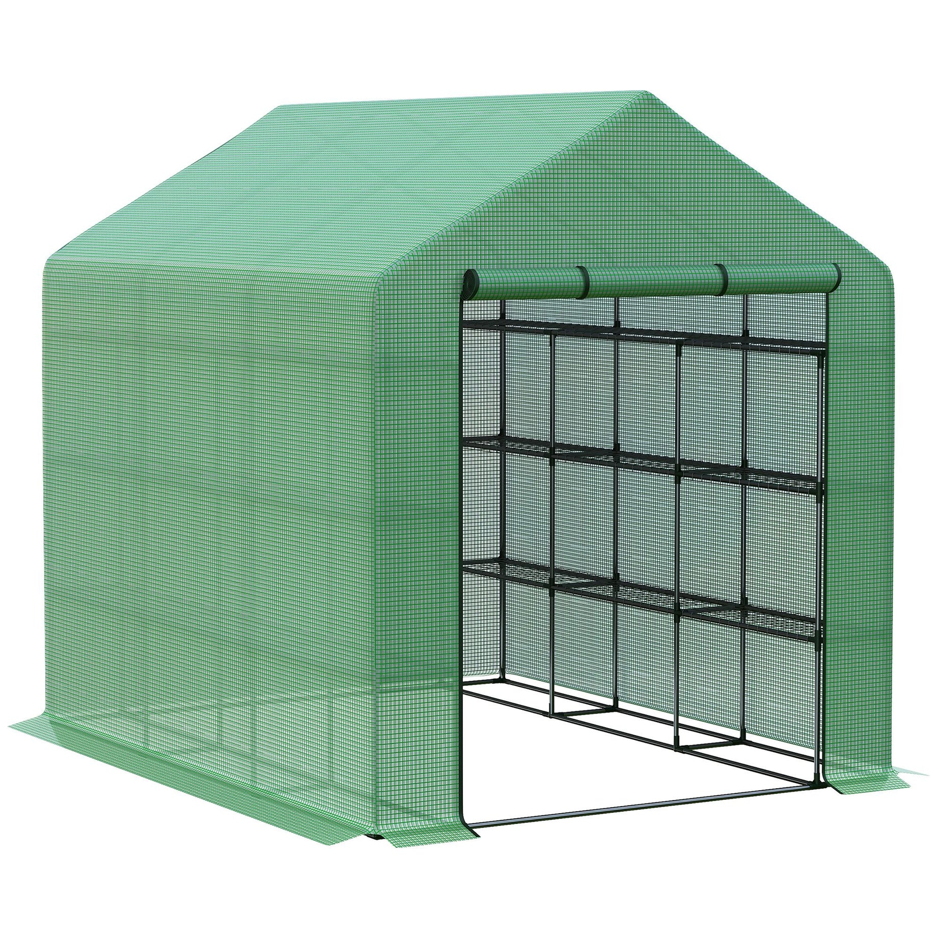 Walk-in Greenhouse for Outdoors with Roll-up Zipper Door, 18 Shelves, PE Cover, Small & Portable Build, Heavy Duty Humidity Seal, 95.25" x 70.75" x 82.75", Green--1