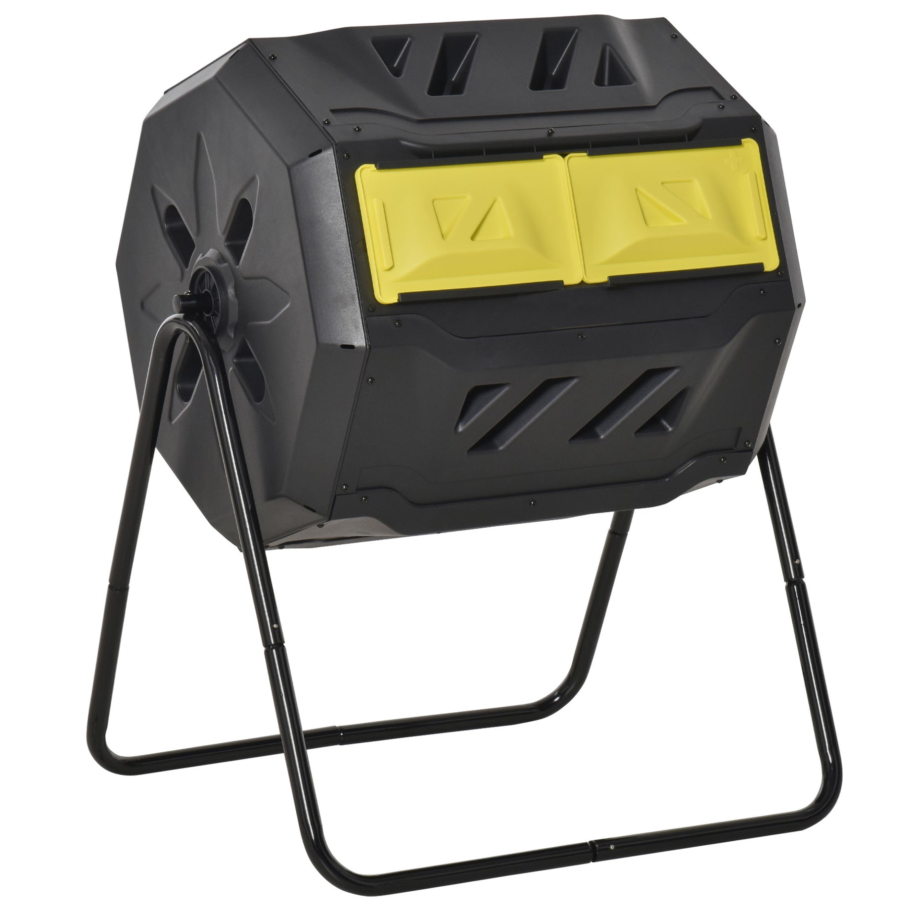 Tumbling Compost Bin Outdoor 360° Dual Chamber Rotating Composter 43 Gallon, Yellow--1