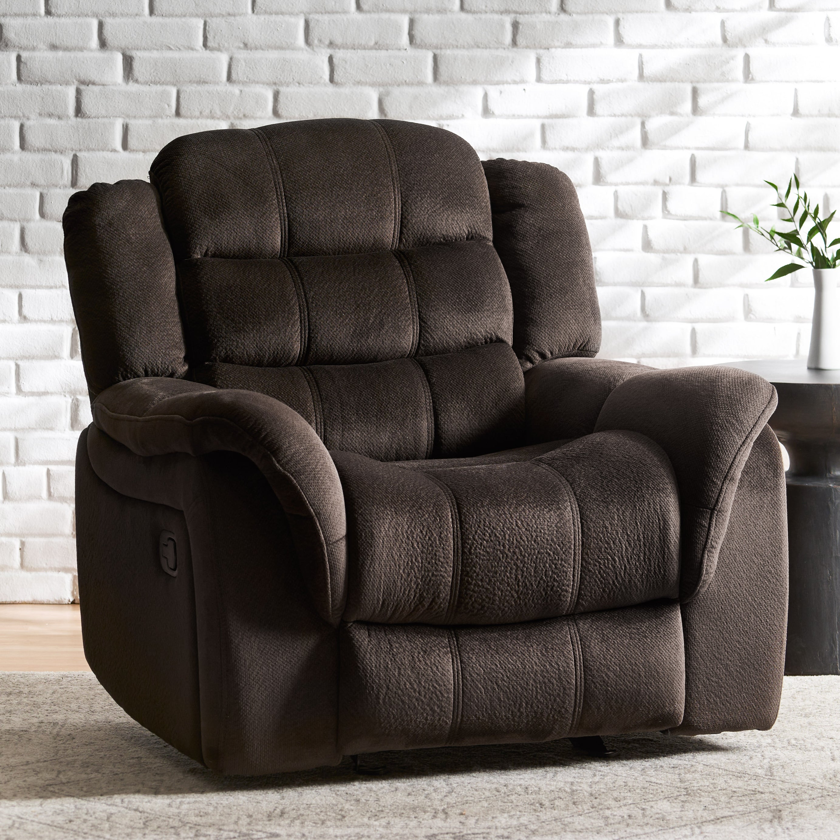 Classic Design, Brown Plush Fabric, Glider Recliner--1