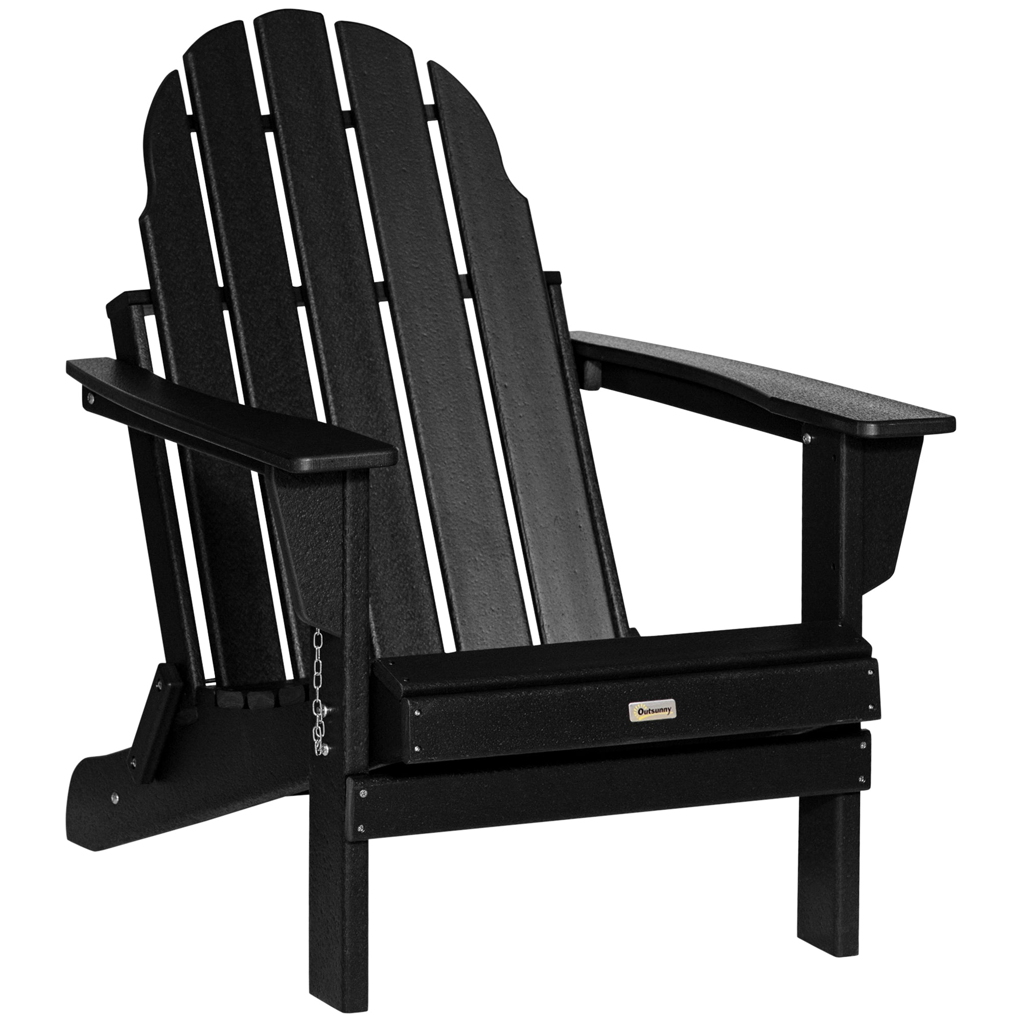 Outsunny Folding Adirondack Chair, HDPE Fire Pit Chair, Weather Resistant Outdoor Chair for Patio, Garden, Backyard, Lawn, Black--1