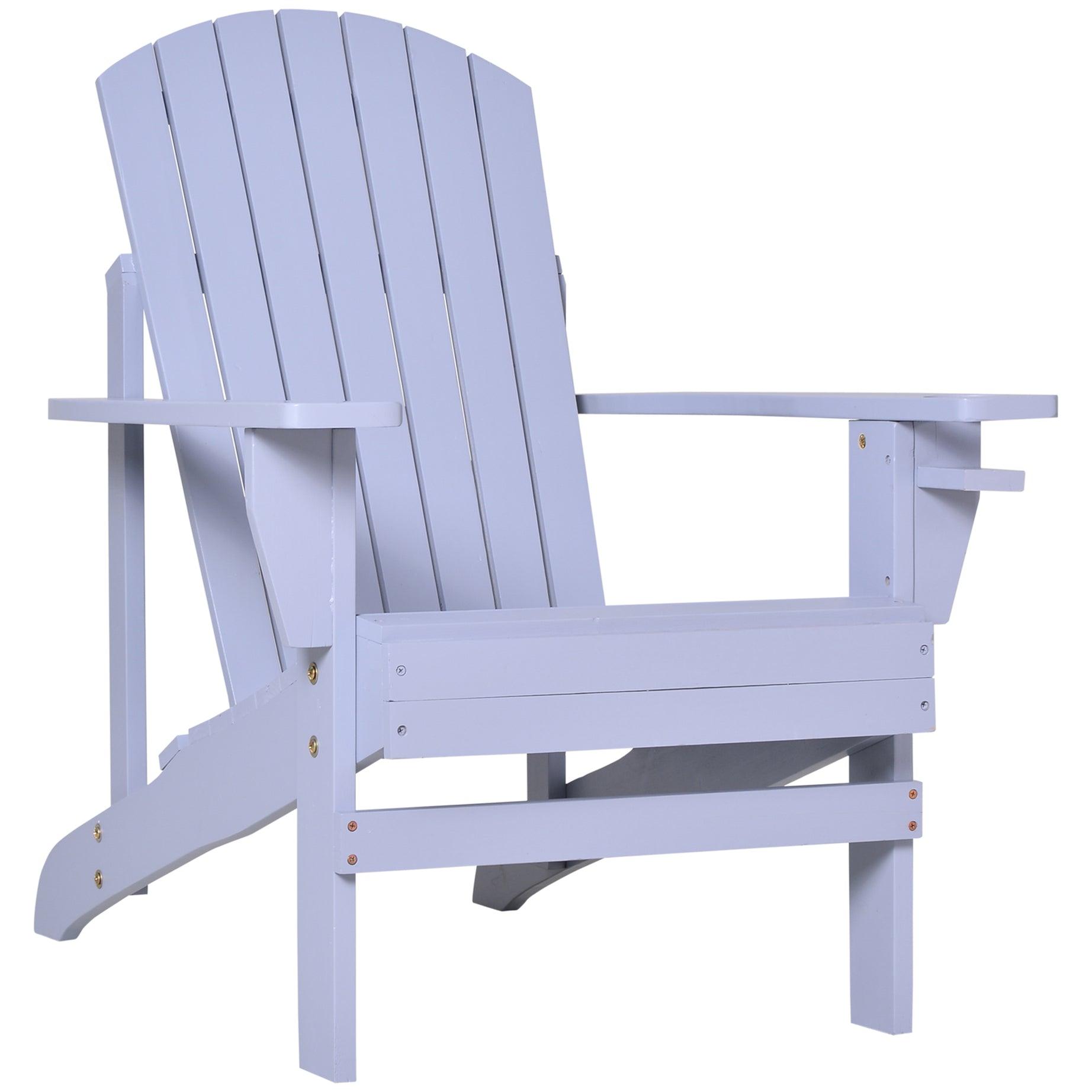 Wooden Adirondack Chair, Outdoor Patio Lawn Chair with Cup Holder, Weather Resistant Lawn Furniture, Classic Lounge for Deck, Garden, Backyard, Fire Pit, Gray--1