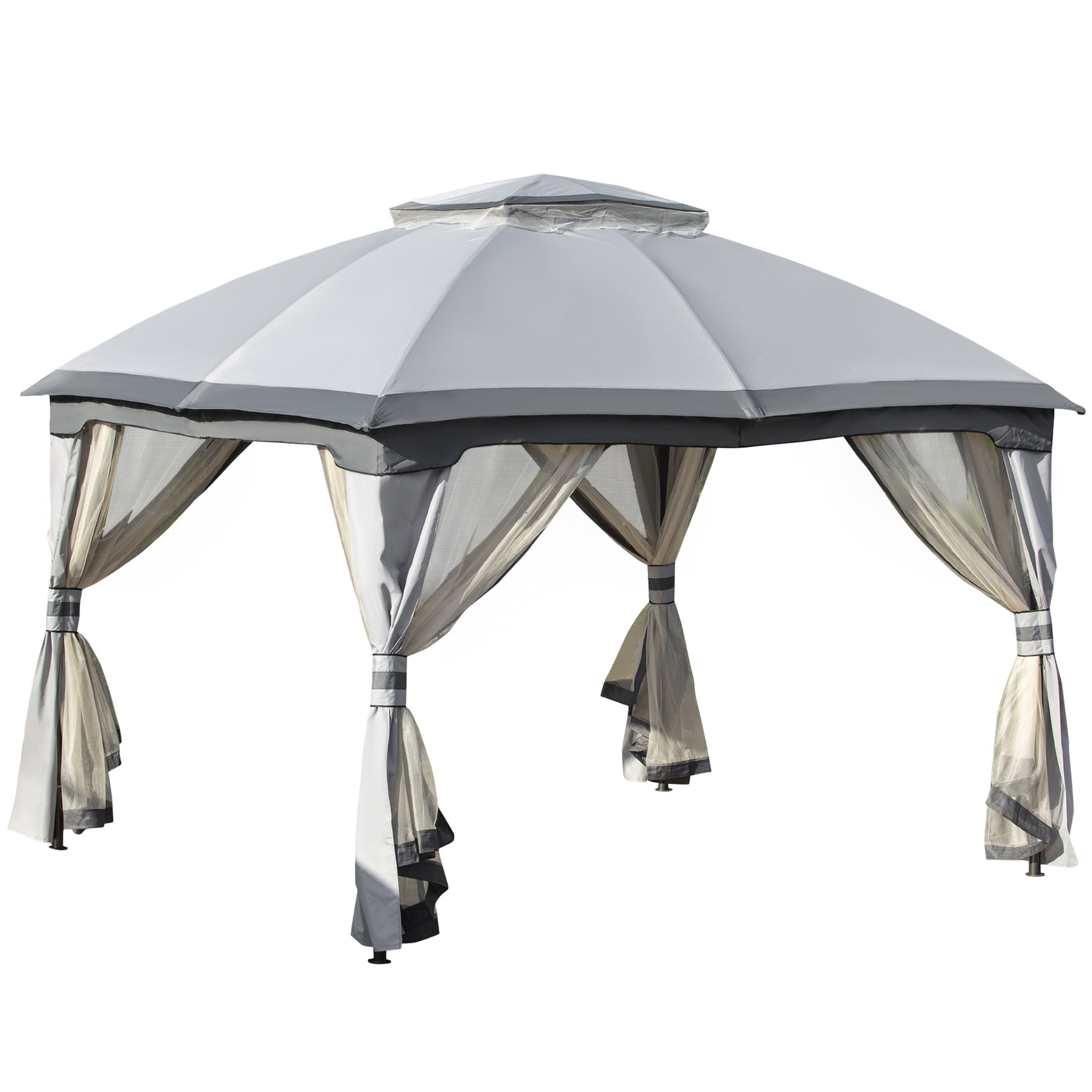 10' x 12' Outdoor Gazebo, Patio Gazebo Canopy Shelter w/ Double Vented Roof, Zippered Mesh Sidewalls, Solid Steel Frame, Grey--1